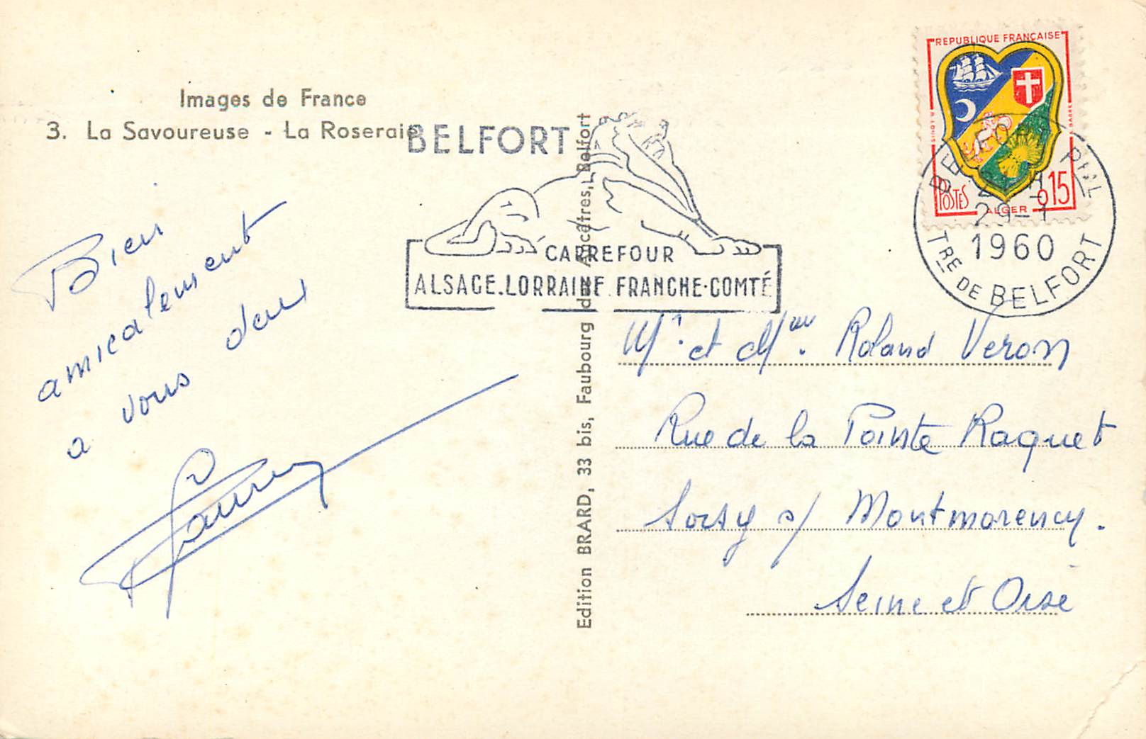 CPM Belfort Images de France La Savoureuse La Roseraie — Rückseite