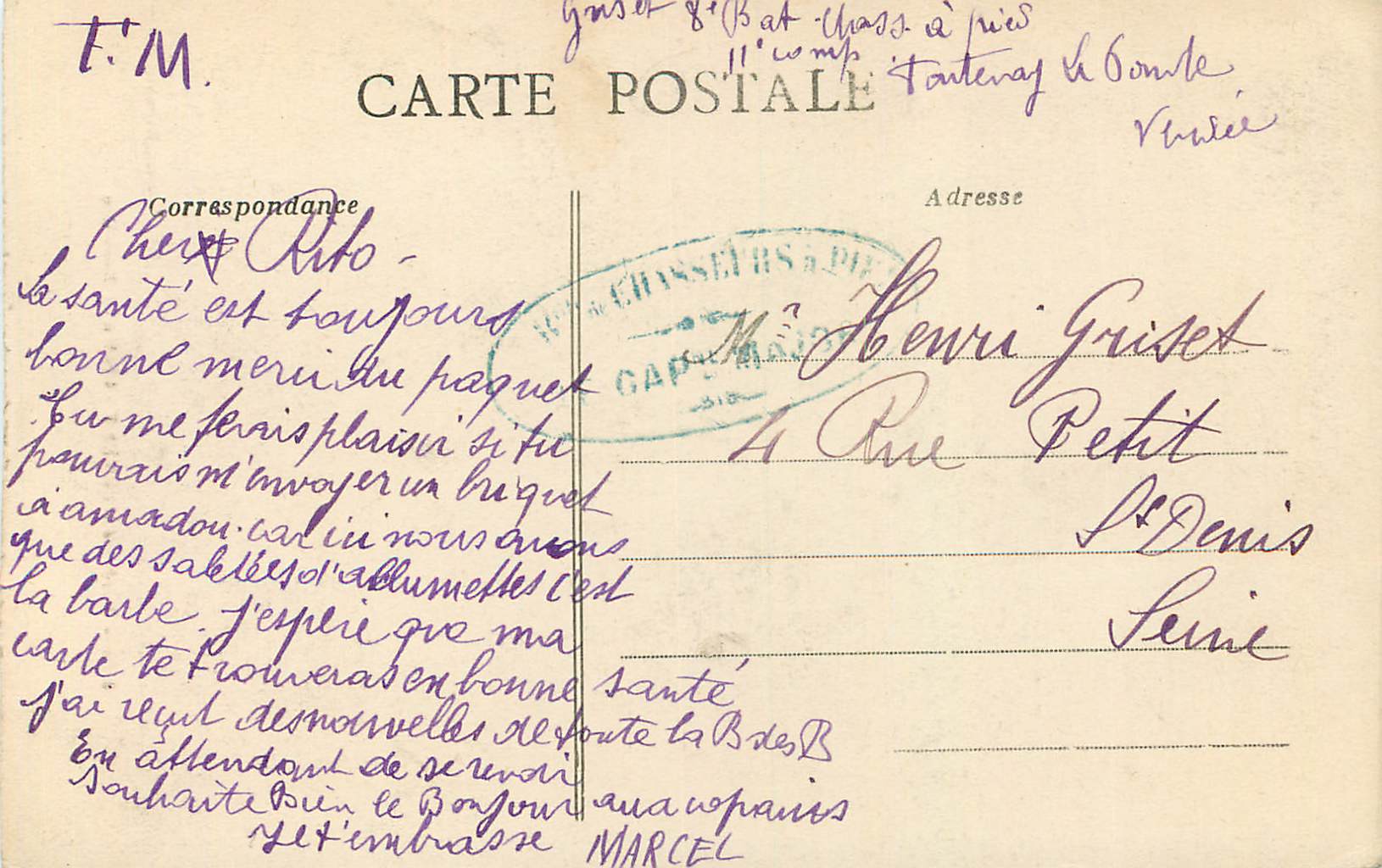 CPA Foret de Mervent Grotte de Brelouze — Rückseite