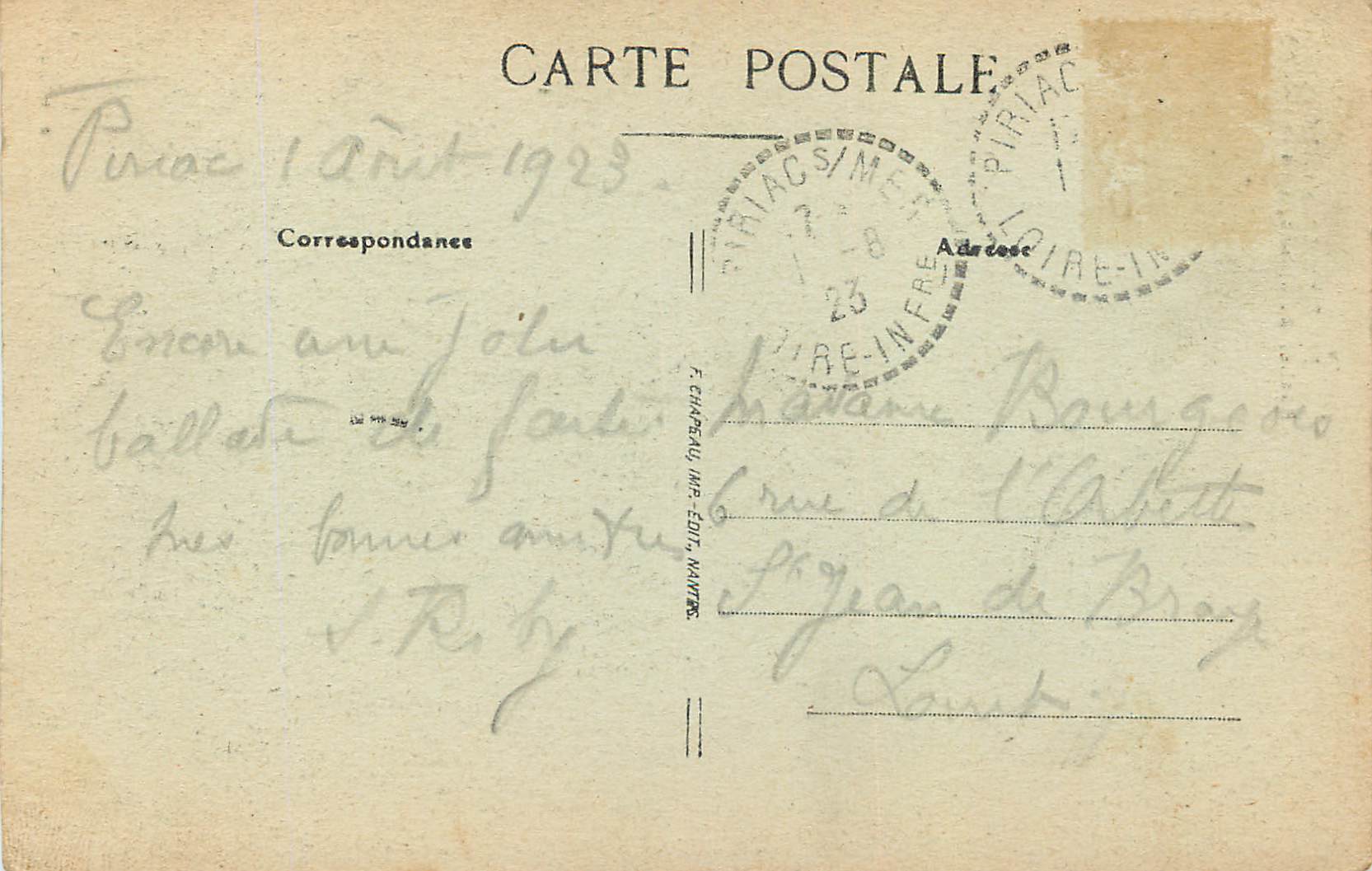 CPA Piriac sur Mer (Loire Inf) Rochers du Sphinx pres la Falaise — Rückseite