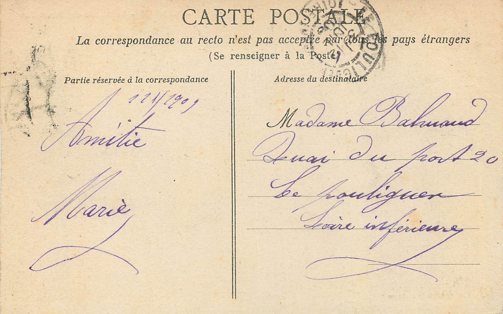 CPA Nantes Le Musee des Beaux Arts — Rückseite