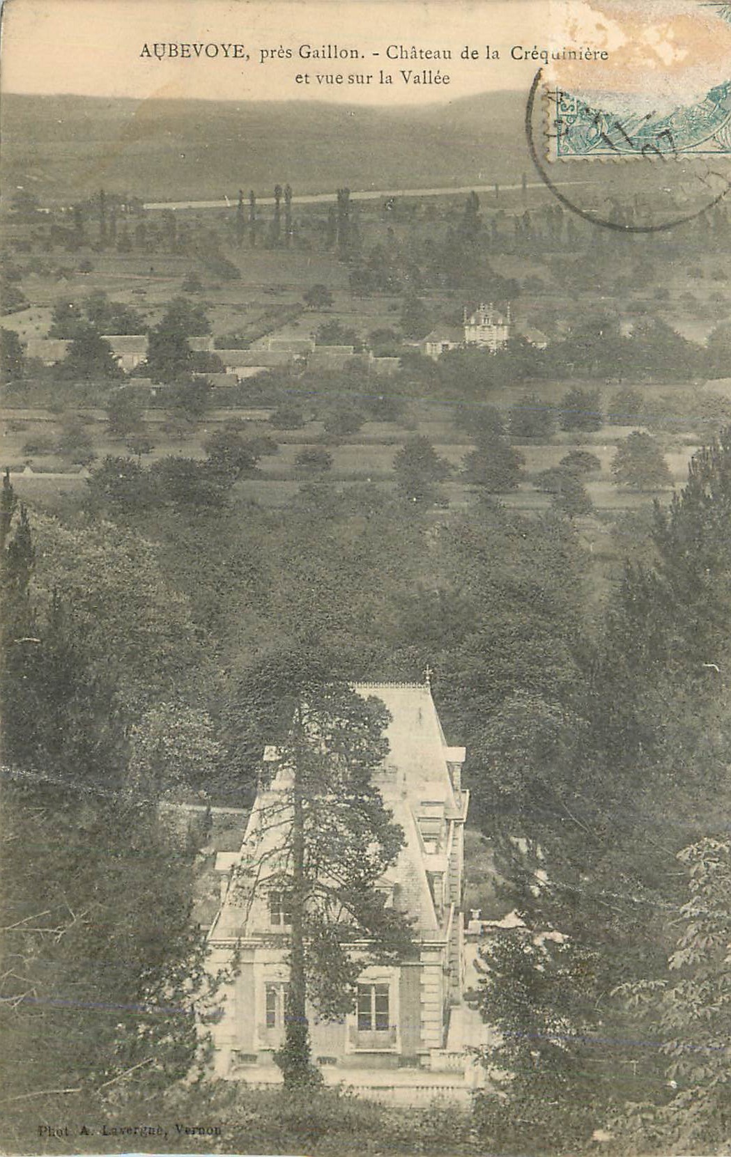 Aubevoye, près Gaillon — Château de la Créquinière et vue sur la Vallée — Phot. A. Laverène, Vernon