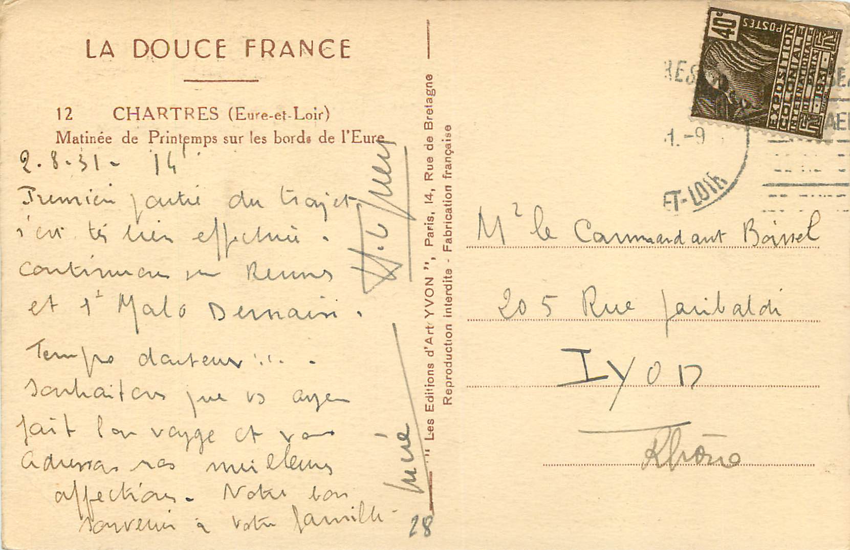 CPA La Douce France Chartres (Eure et Loir) Matinee de Printemps sur les Bords de l'Eure — Verso