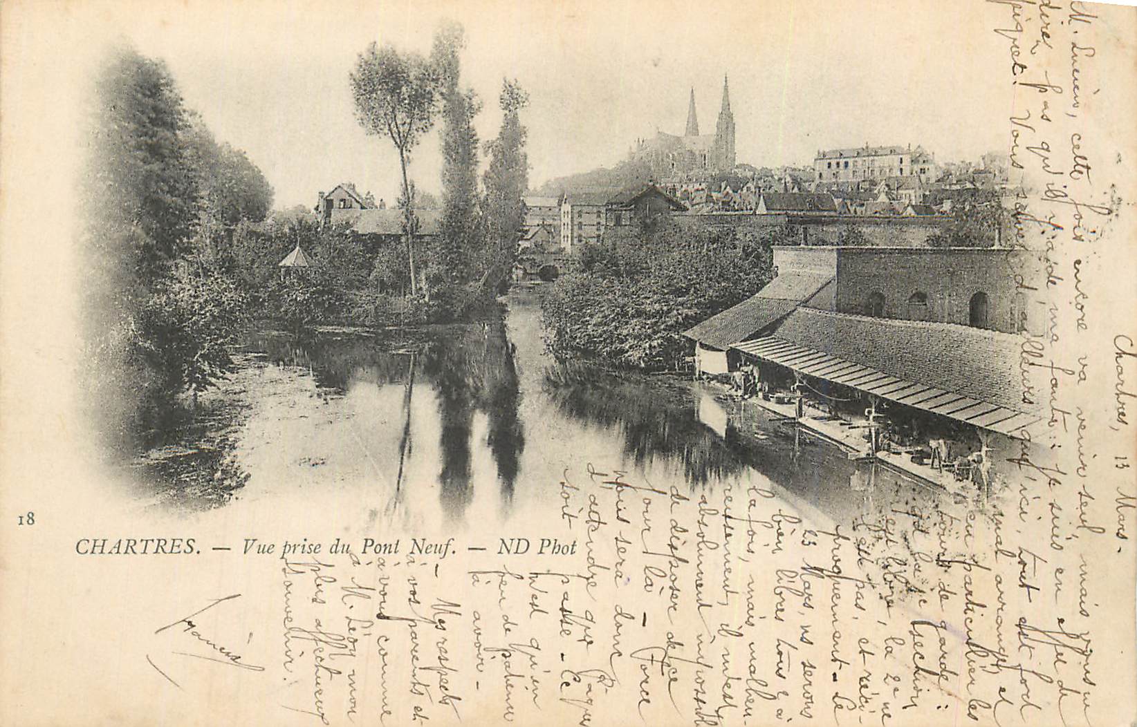 CPA Chartres Vue Prise du Pont Neuf Lavoir (carte 1900)