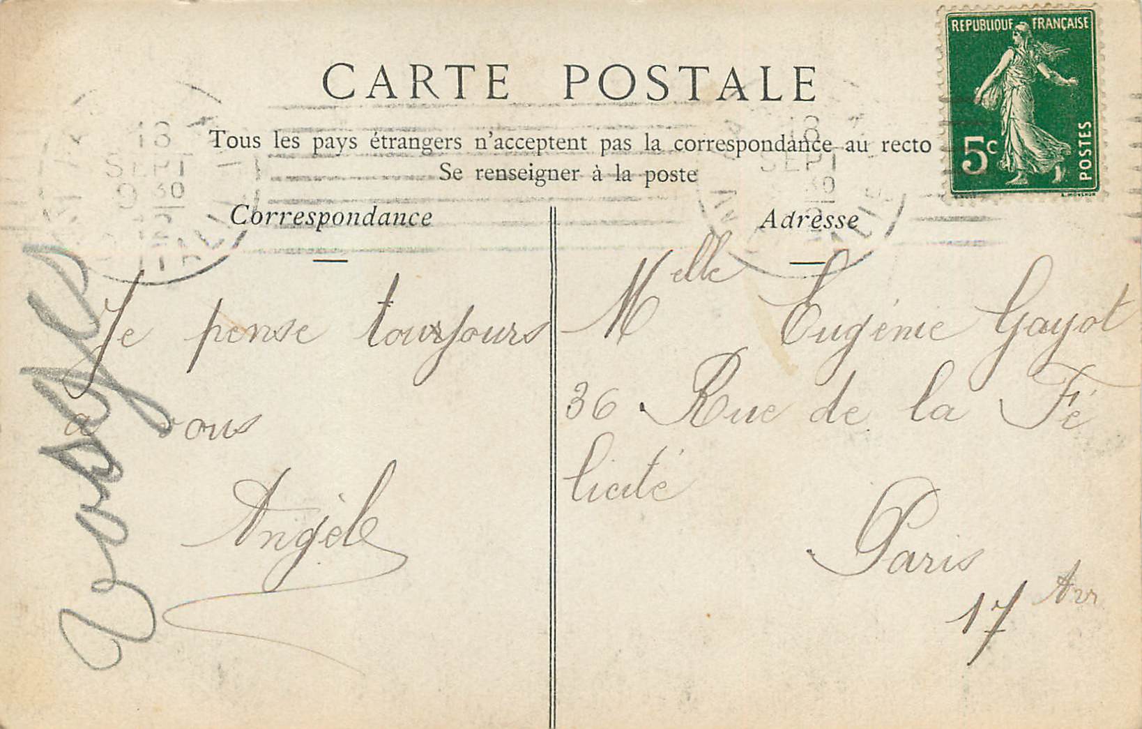 CPA Musee du Luxembourg H Chapu (1833 1891) Jeanne d'Arc a Domremy — Rückseite