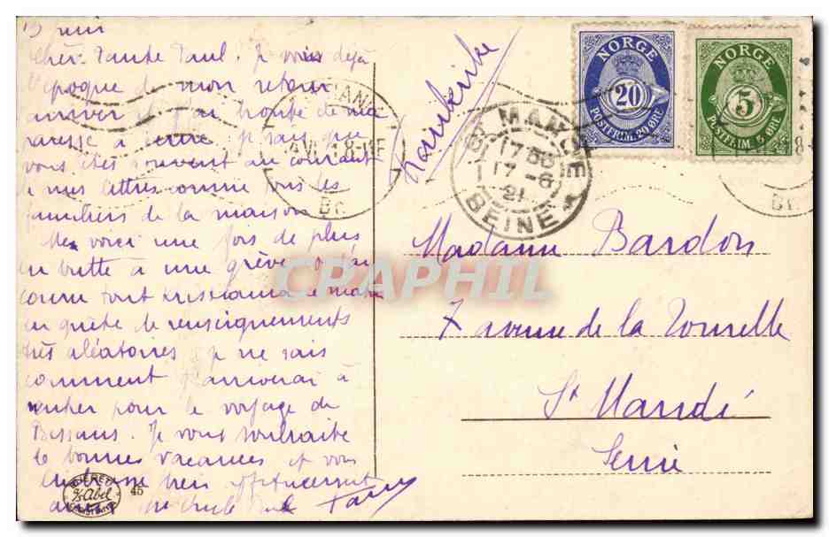 Norvege-Norway-Kristiana Akershus -CPA — Rückseite