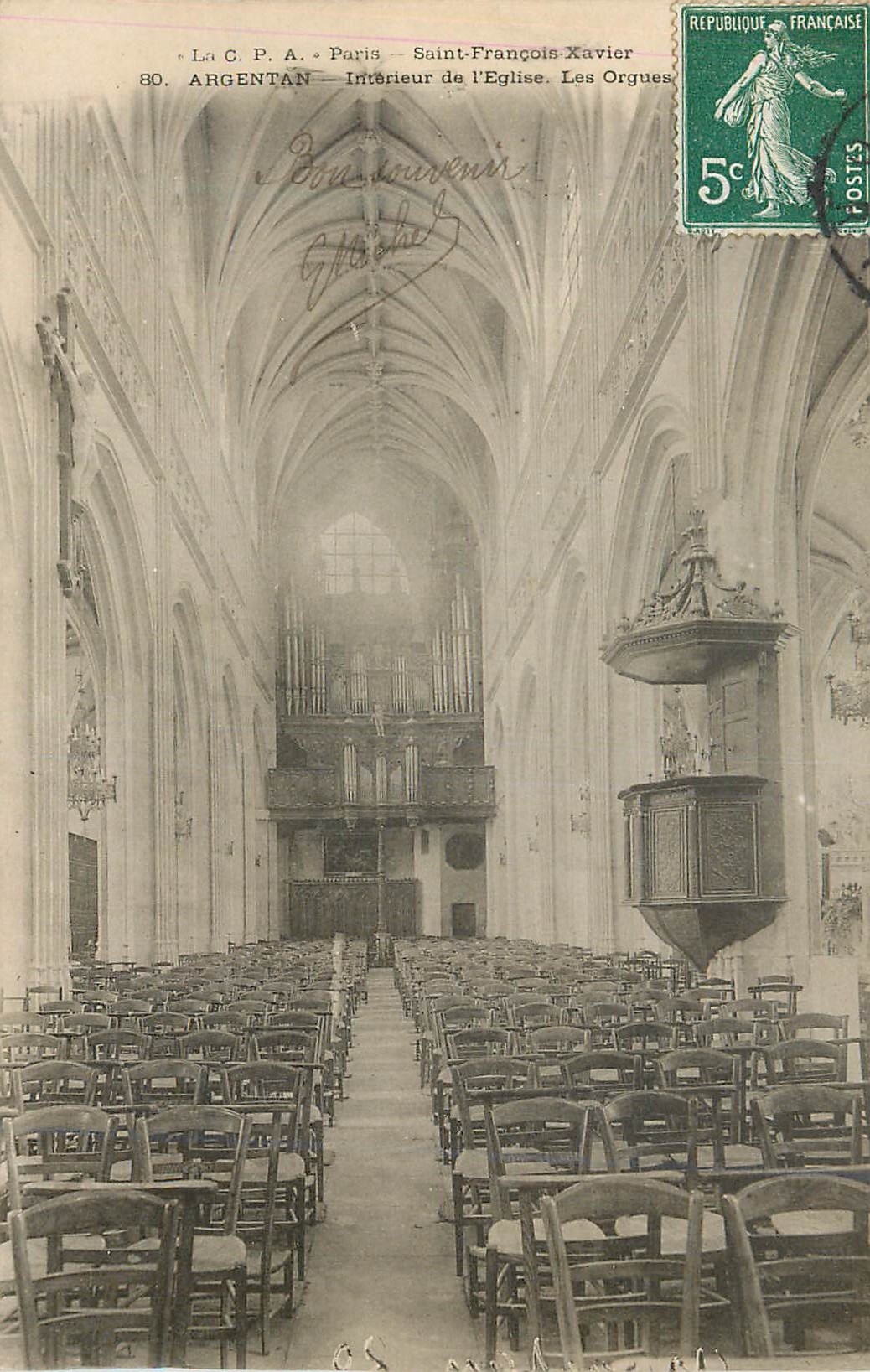 CPA Argentan la CPA Paris Saint Francois Xavier Interieur de l'Eglise les Orgues