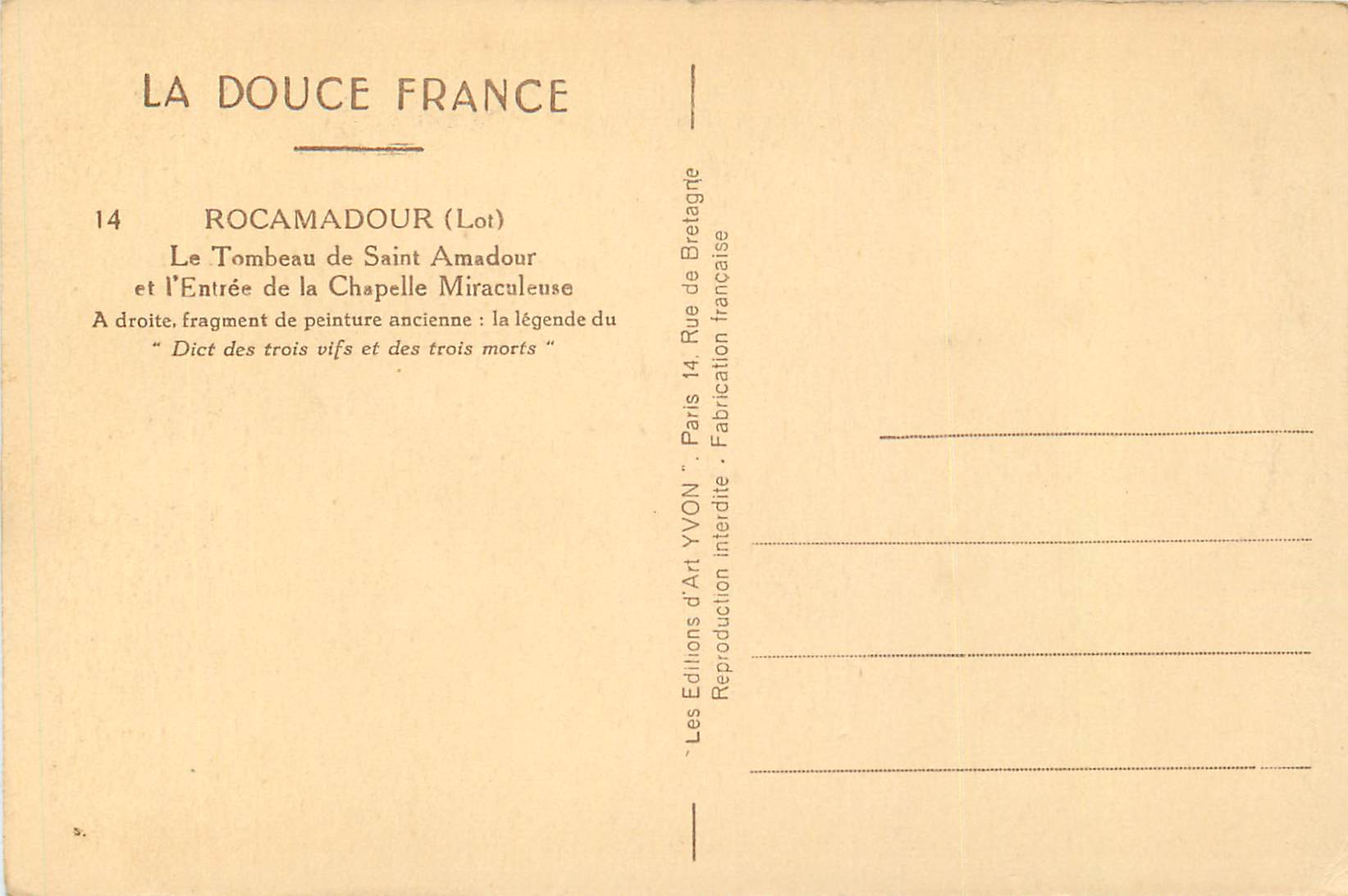 Rocamadour (Lot) — Le Tombeau de Saint Amadour et l'Entrée de la Chapelle Miraculeuse — Éditions d'Art YVON — Reverso