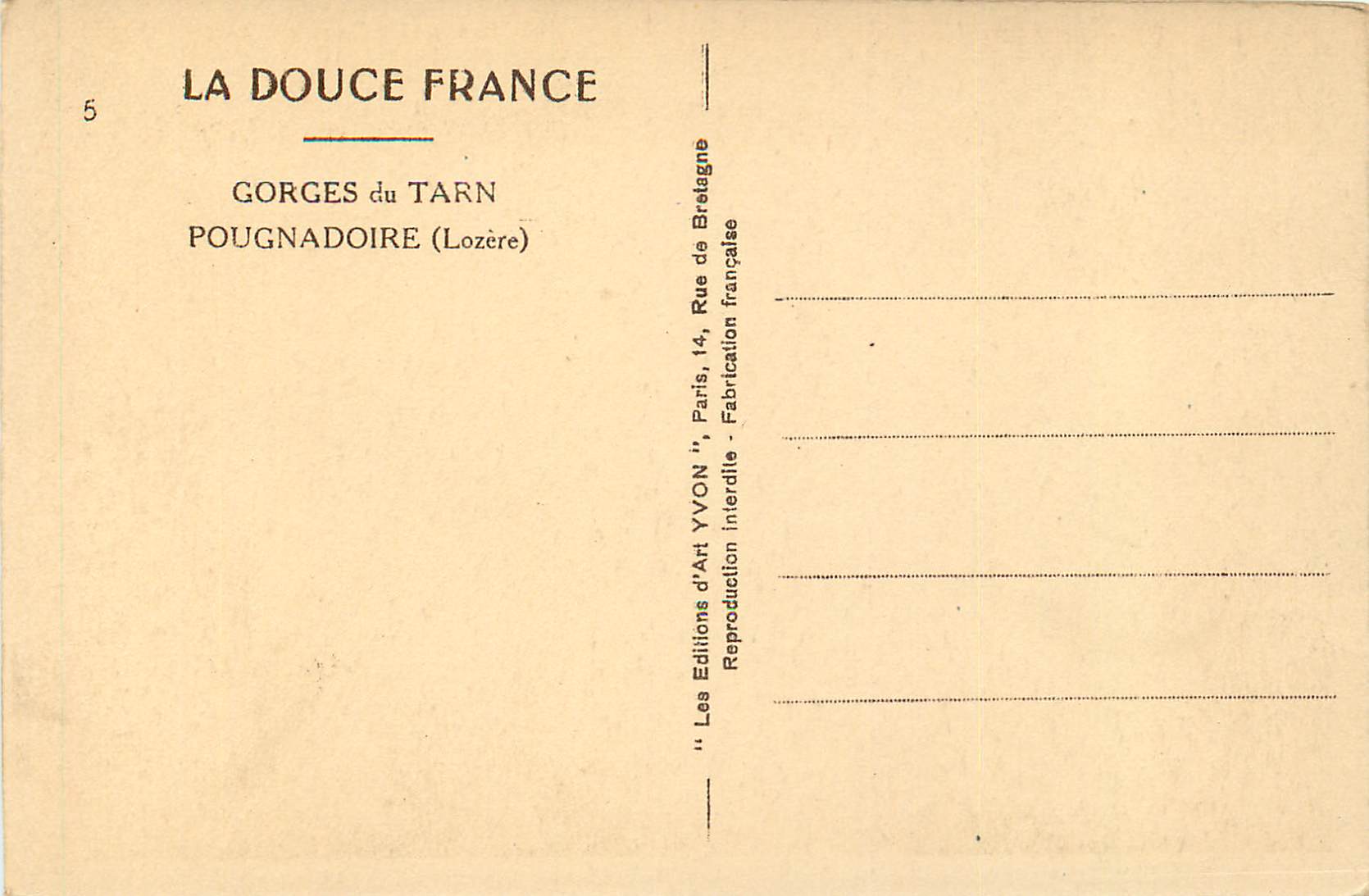 CPA Pougnadoire (Lozere) Gorges du Tarn — Rückseite