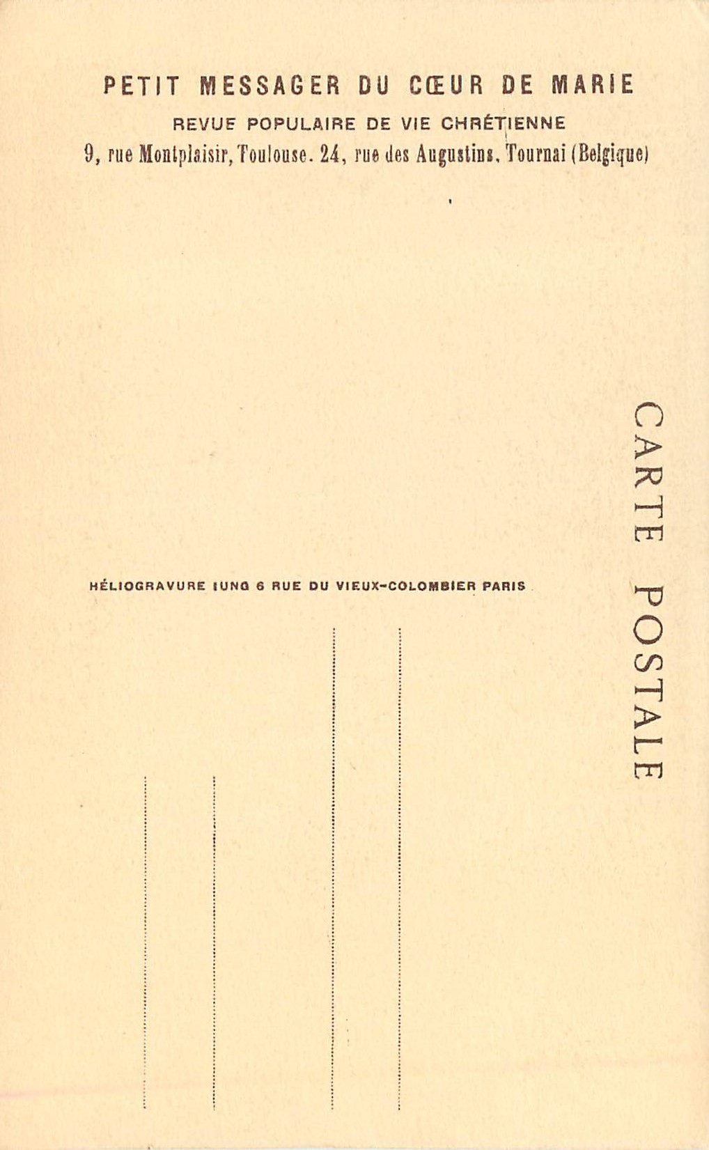 CPA Lourdes Bernadette — Verso