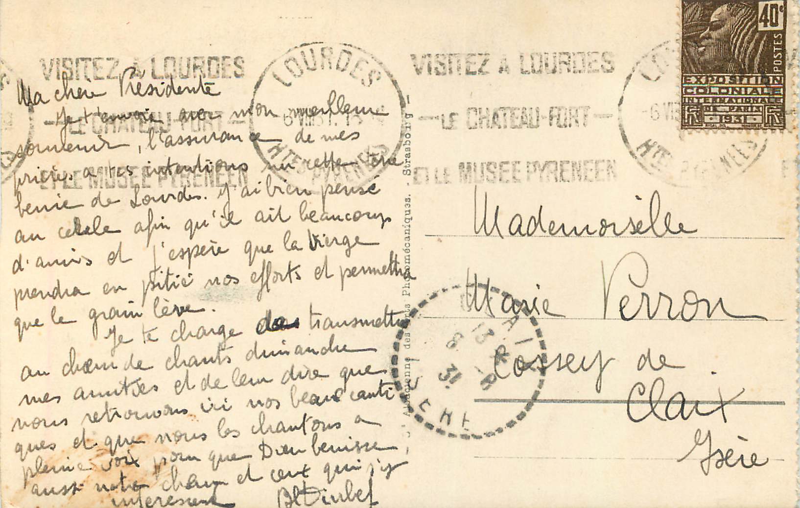 CPA Lourdes la Basilique et la Vierge Couronnee — Verso