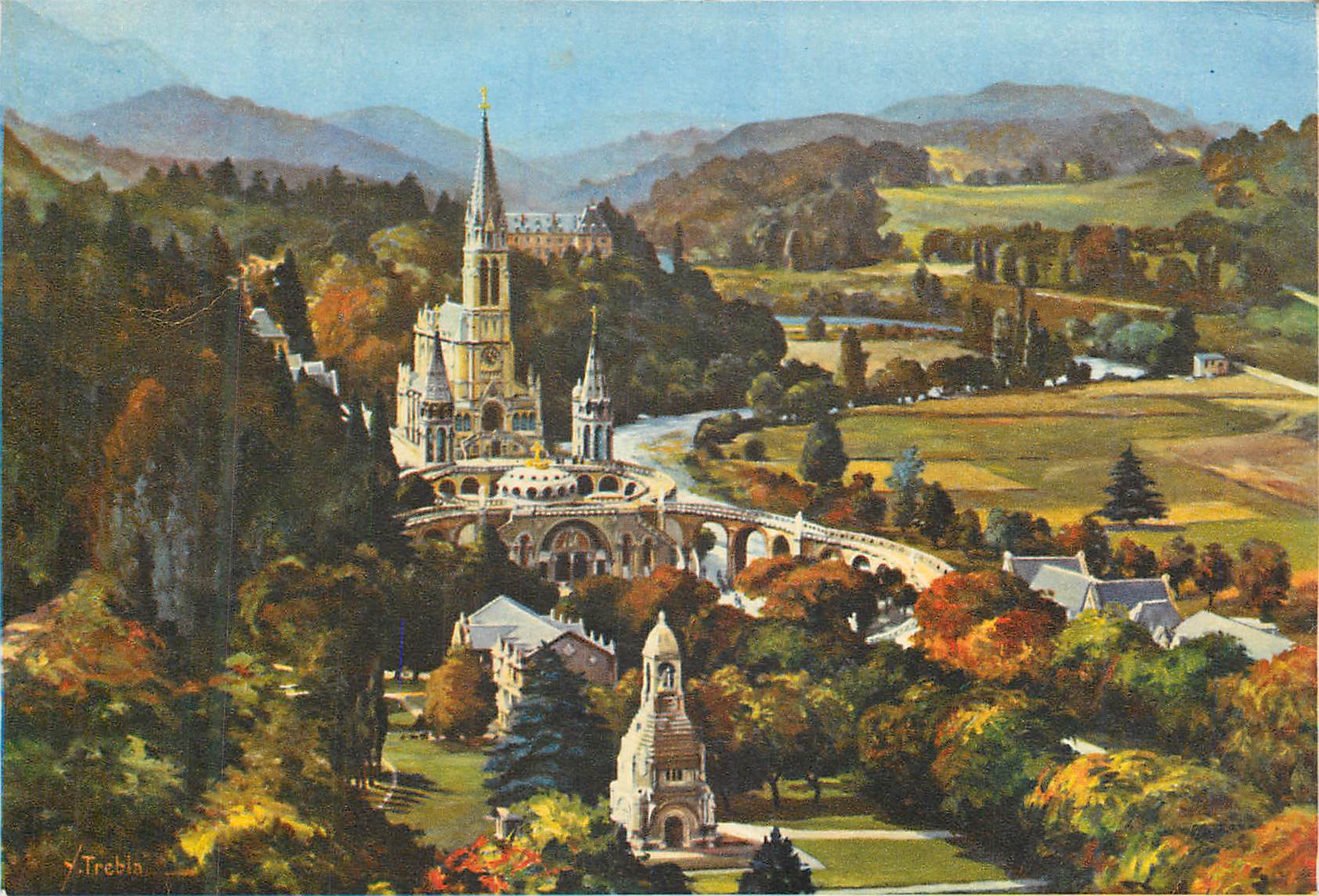 CPA Lourdes la Basilique vue du Chateau Fort
