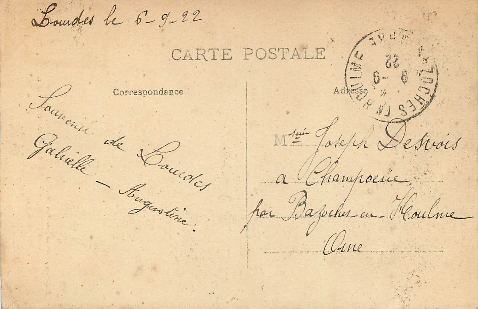 CPA Lourdes la Vierge de la Grotte — Verso