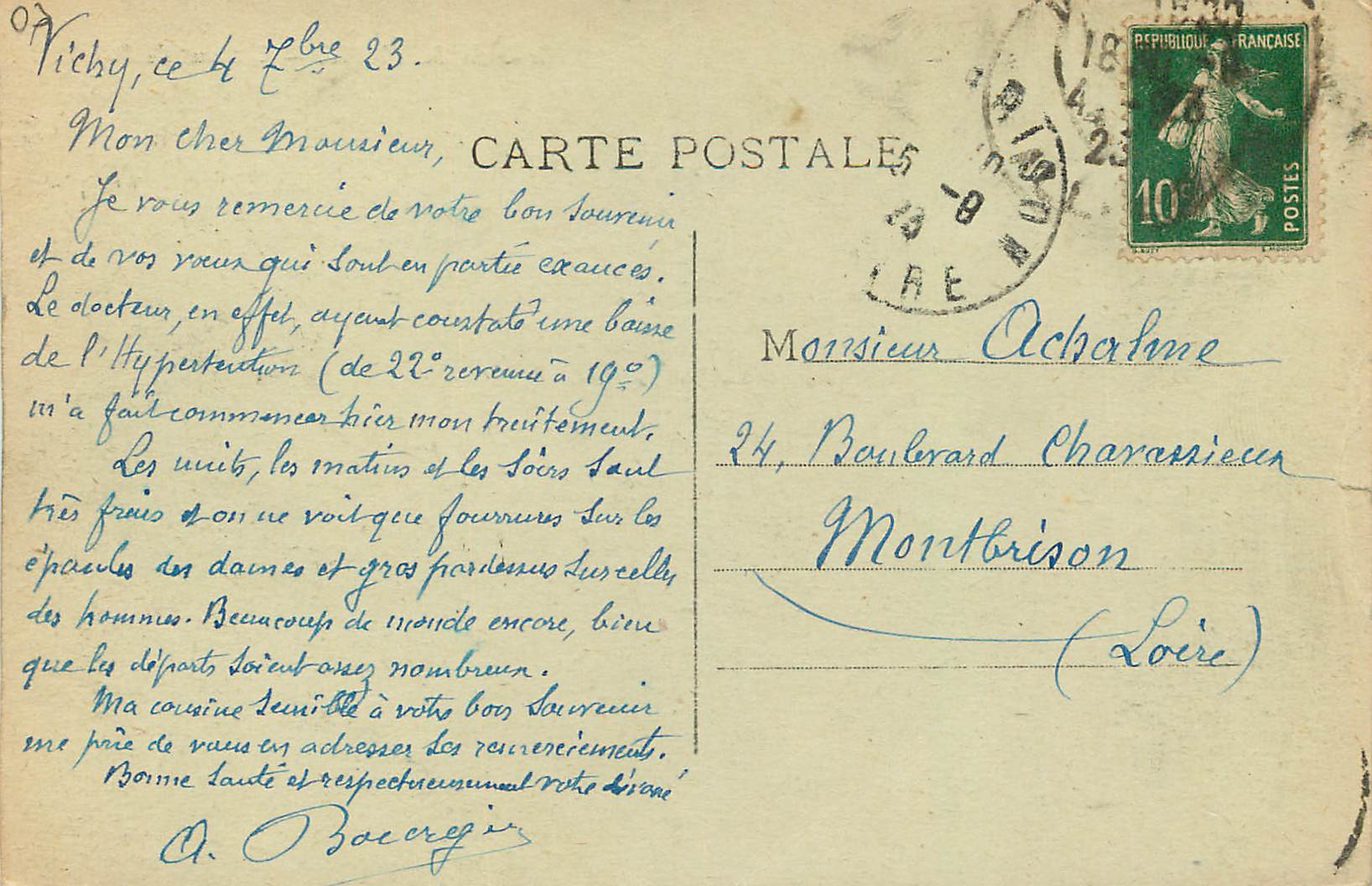 CPA Environs de Vichy Chateau de Randan — Rückseite