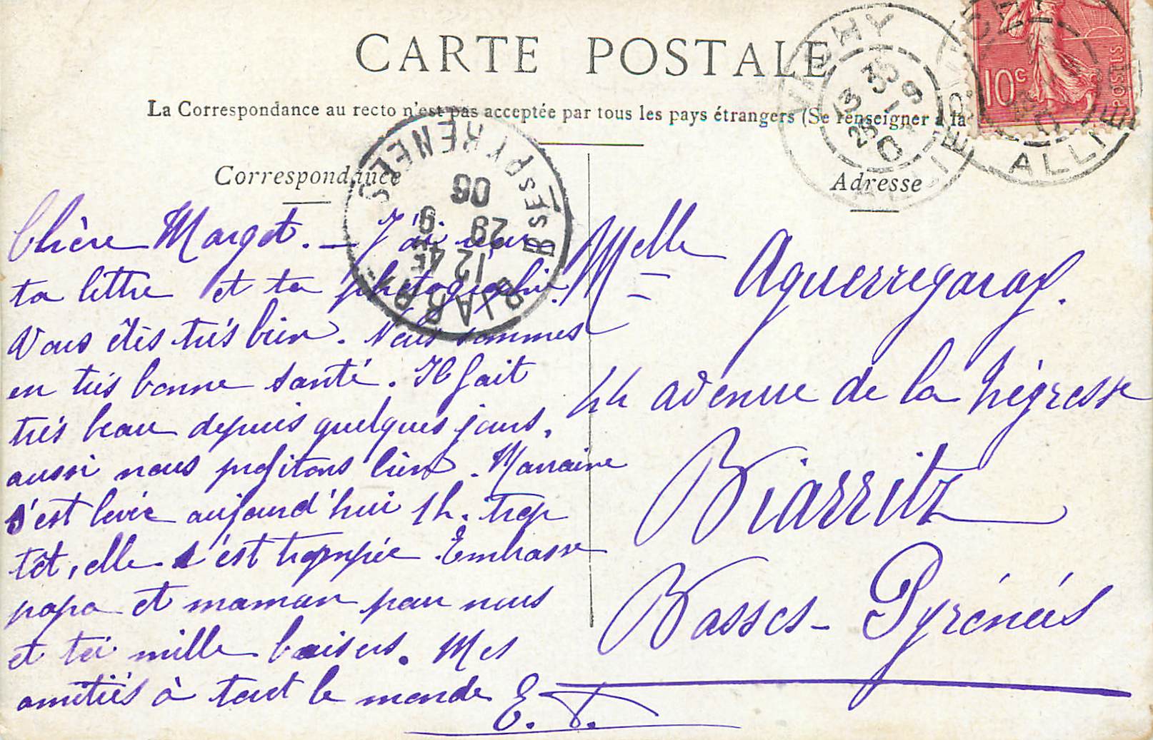 CPA Environs de Vichy Chateau de Randan — Verso