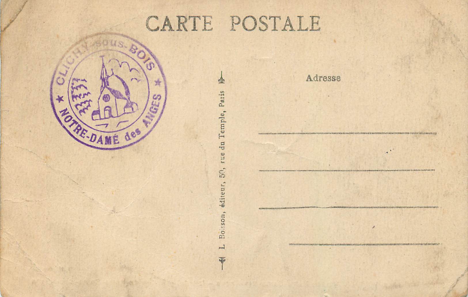 CPA Clichy Sous Bois Chapelle Notre Dame des Anges L'Autel — Rückseite