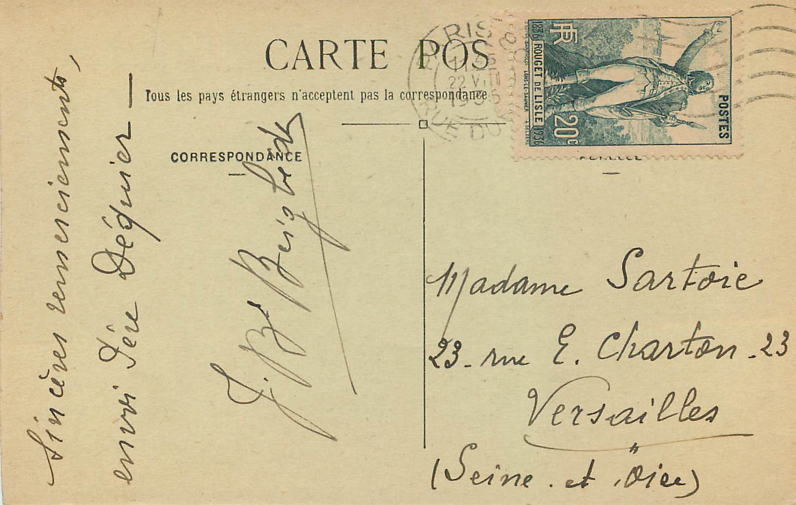 CPA Le Depart des Missionnaires Paris — Rückseite