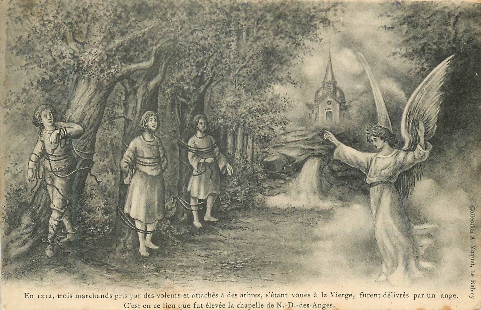 CPA En 1212 Trois Marchands Pris par des Voleurs et Attaches a Des Arbres S'Etant Voues a la Vierge Furent Delivres par 