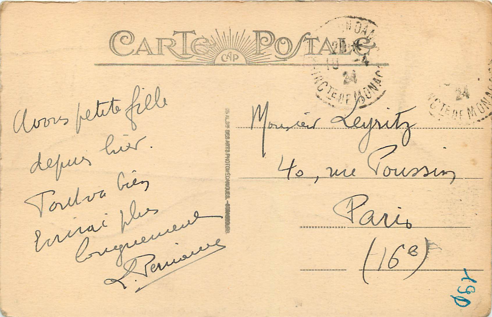 CPA Monte Carlo La Principaute Vue Prise de l'Observatoire — Rückseite