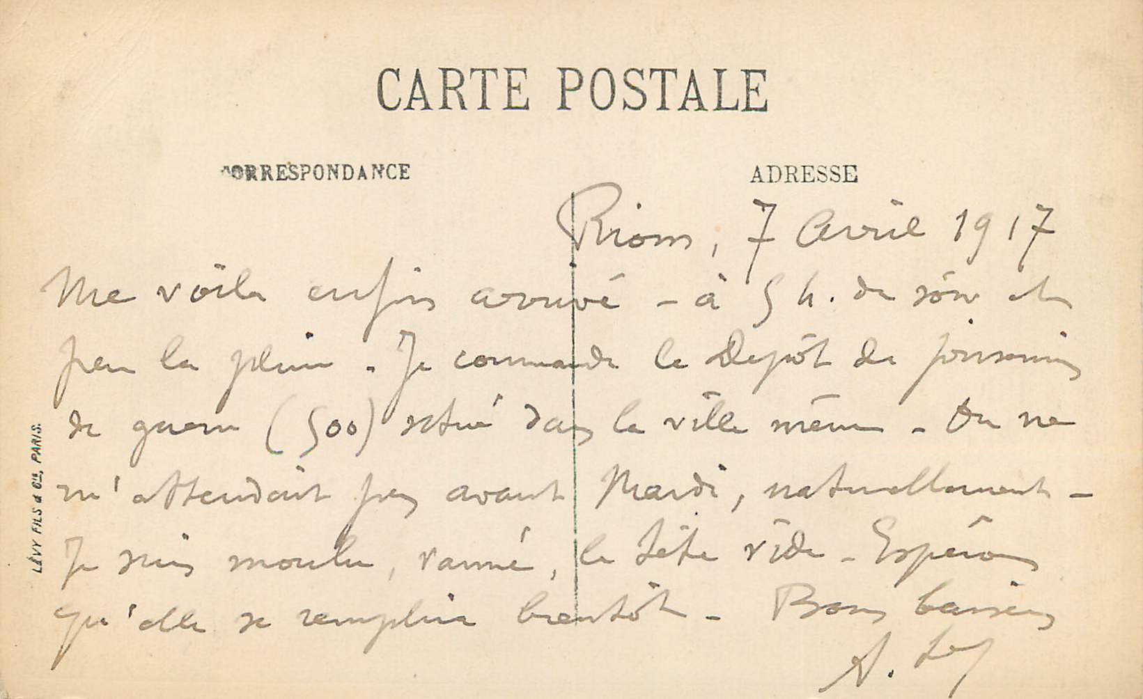 CPA Riom La Fontaine d'Adam et Eve — Rückseite