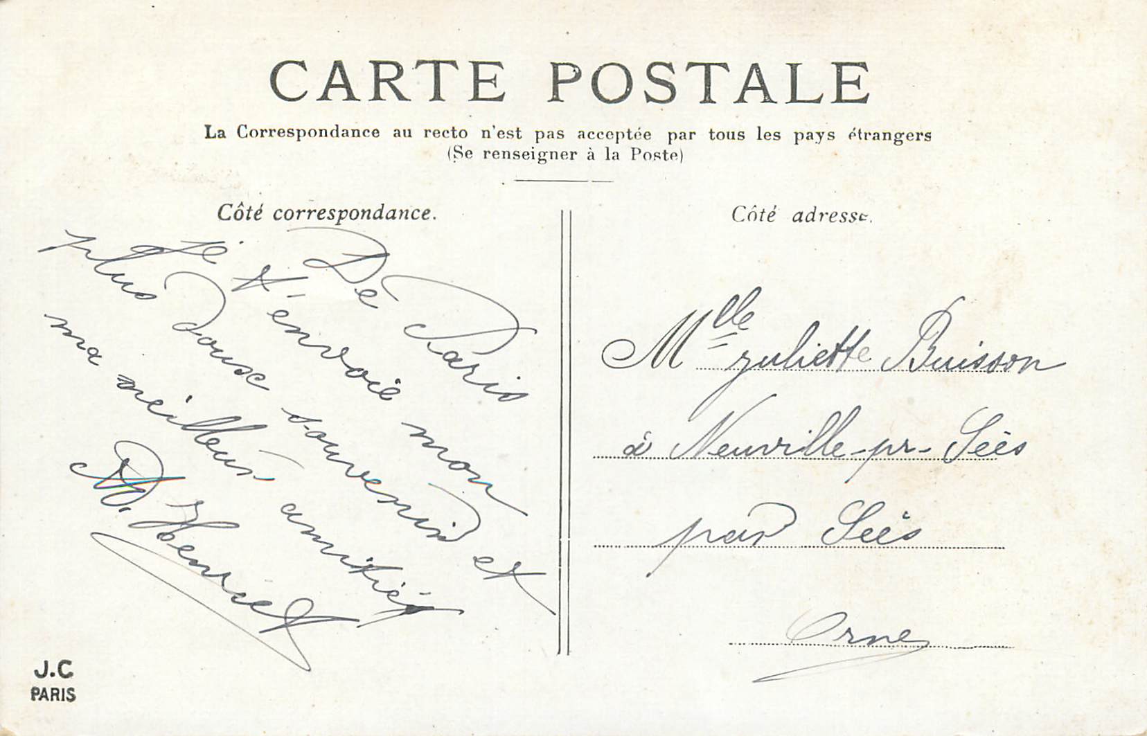 CPA Paris l'Hotel de Ville — Rückseite