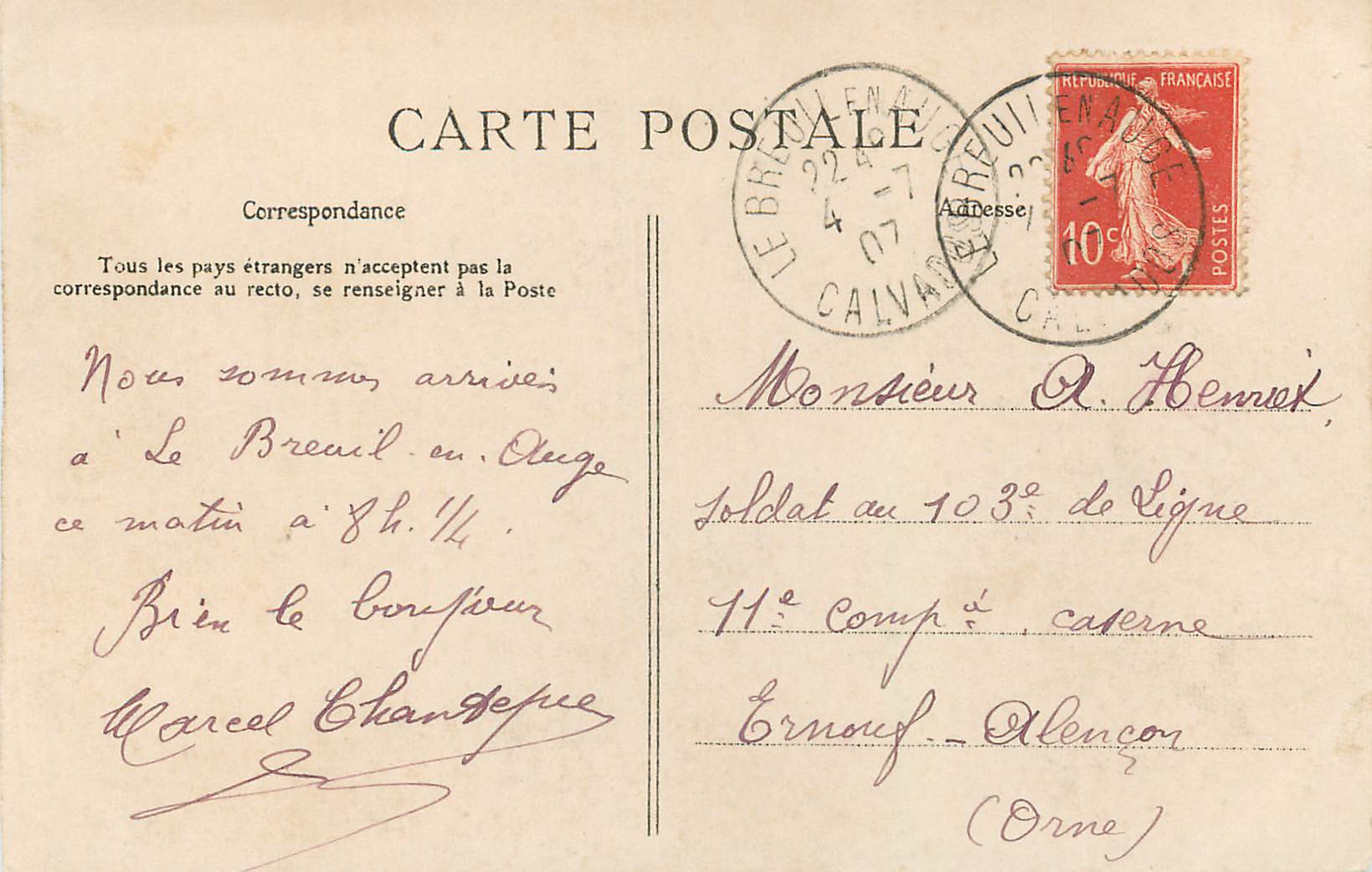 Le Breuil-en-Ouge — Château de Combray — La C.P.A. n°30 — Verso