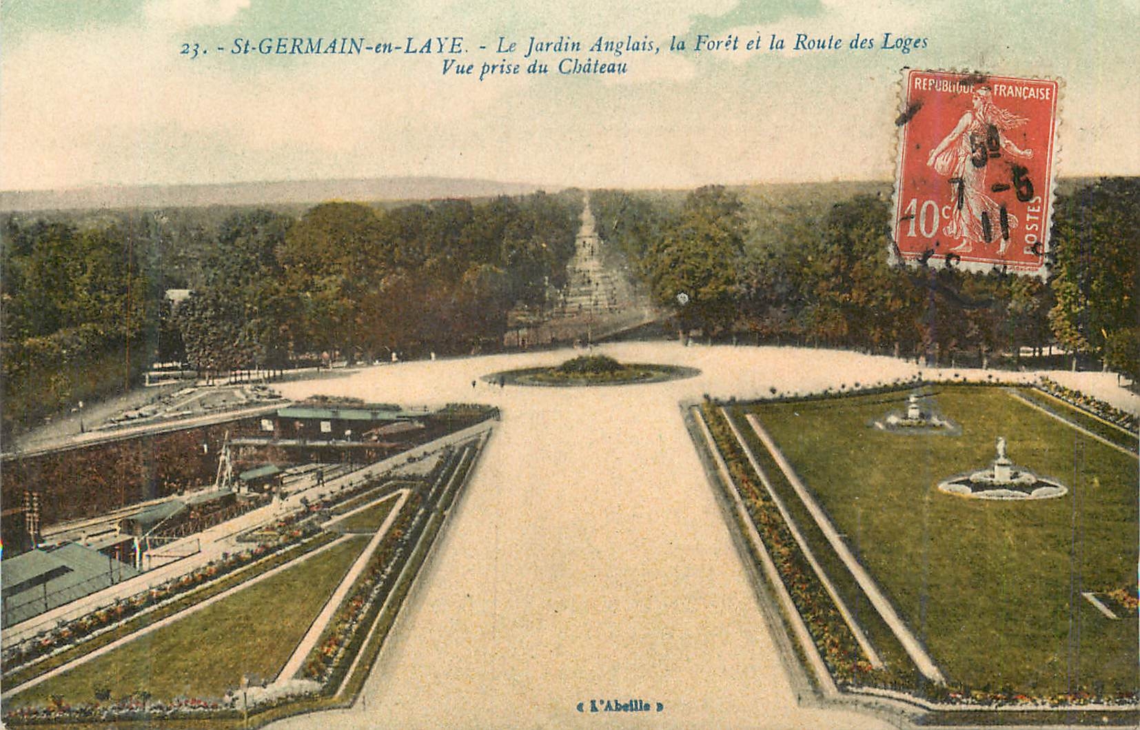 CPA St Germain en Laye Le Jardin Anglais La Foret et la Route des Loges Vue Prise du Chateau