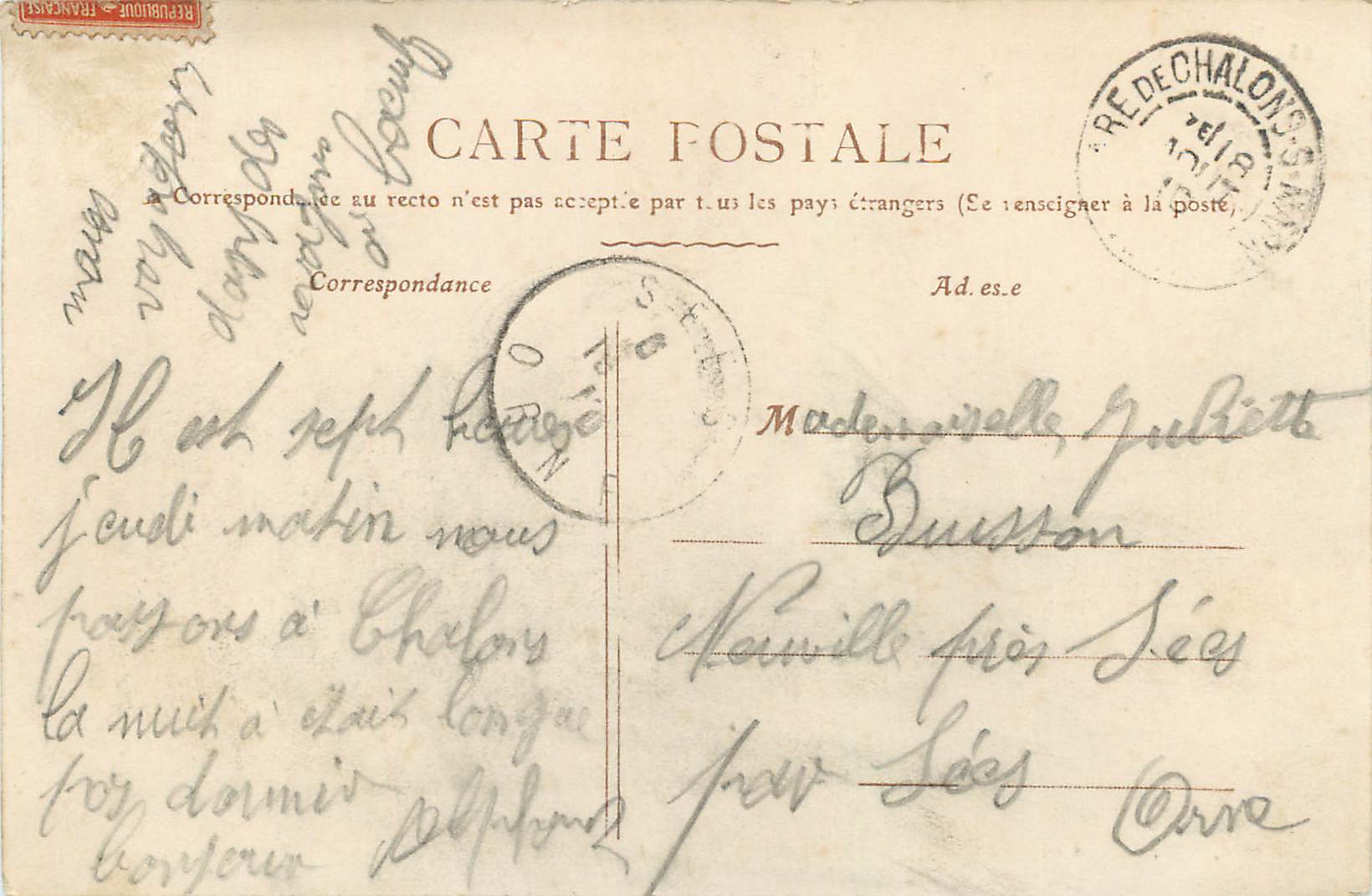 CPA Chalons Sur Marne Eglise Notre Dame et Canal — Verso
