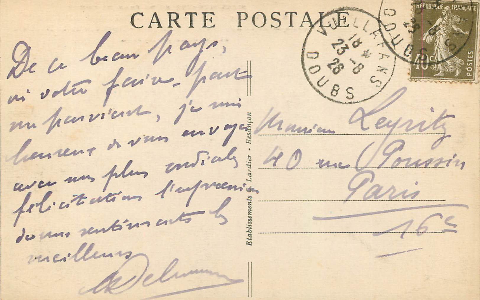 CPA Sites Pittoresques de Franche Comte Vallee de la Loue Mouthier Hte Pyerre — Rückseite