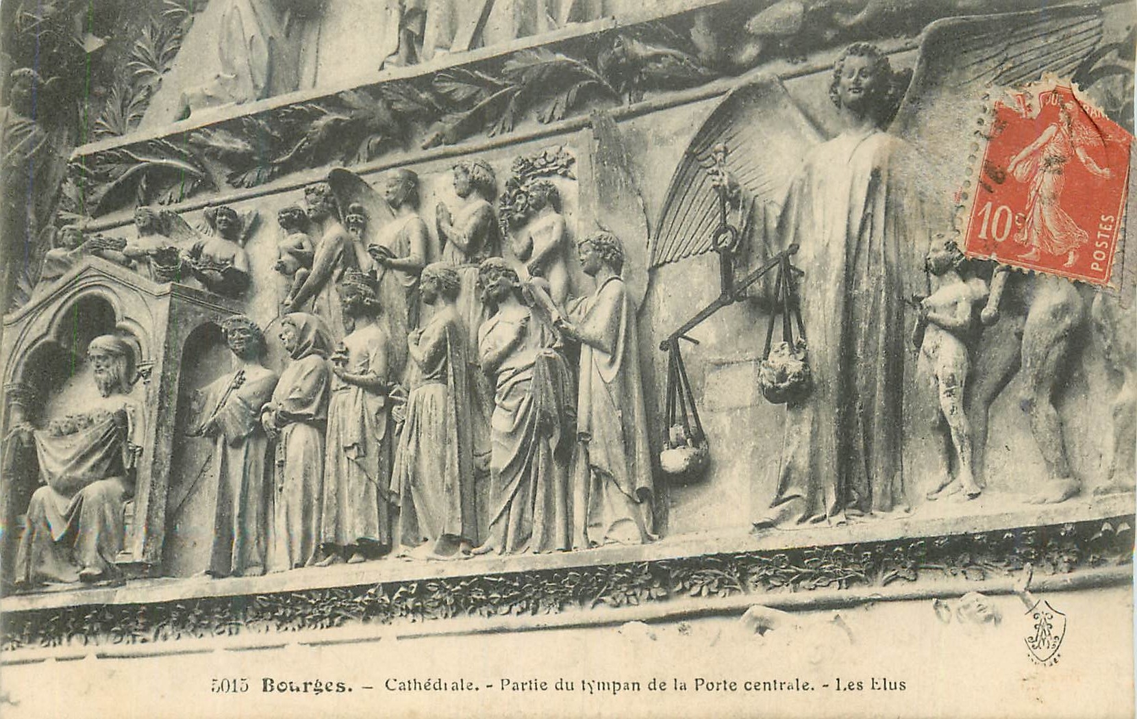 CPA Bourges Cathedrale Partie du Tympan de la Porte Centrale Les Elus