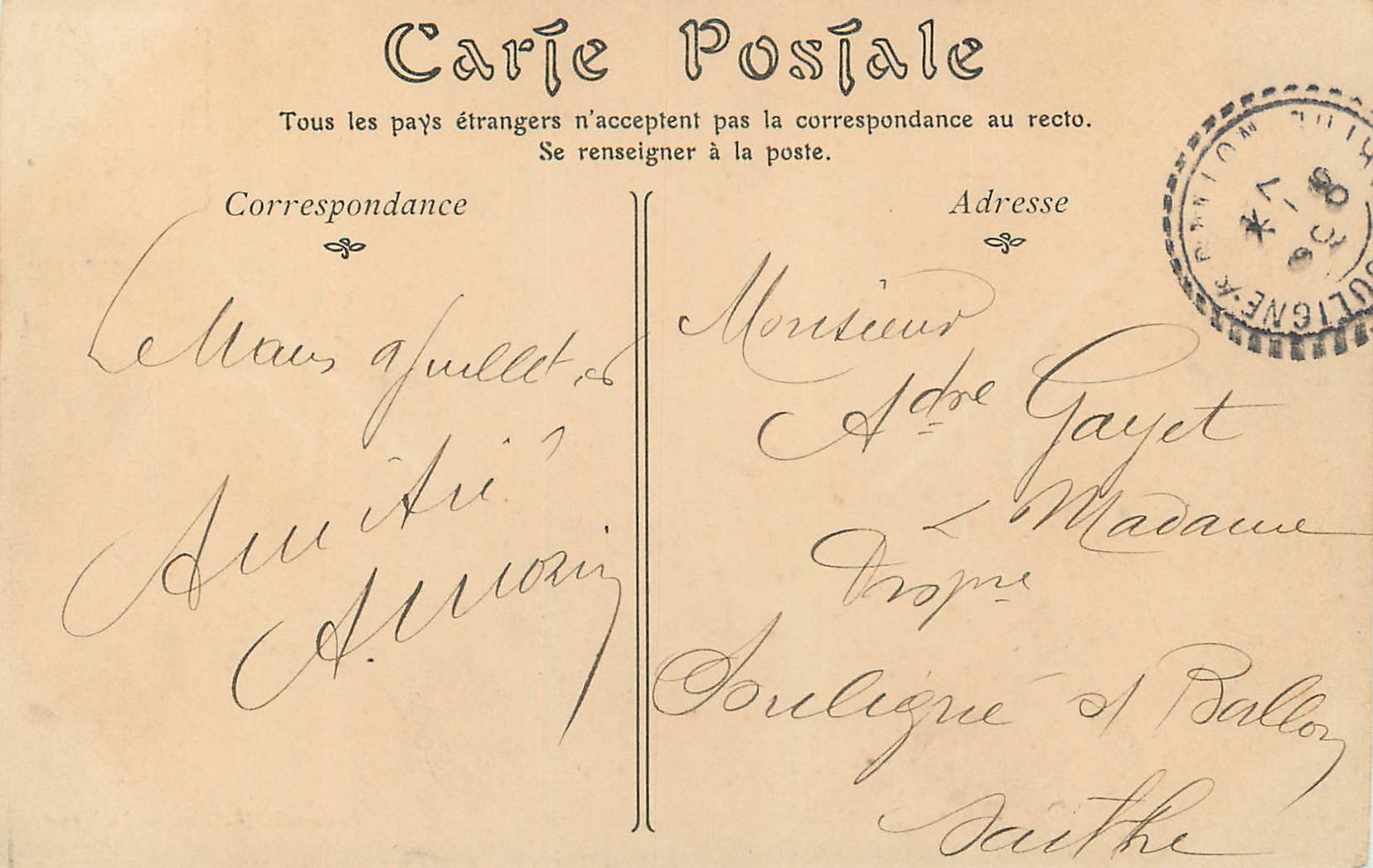 CPA Le Mans La Mutuelle Generale Francaise — Rückseite