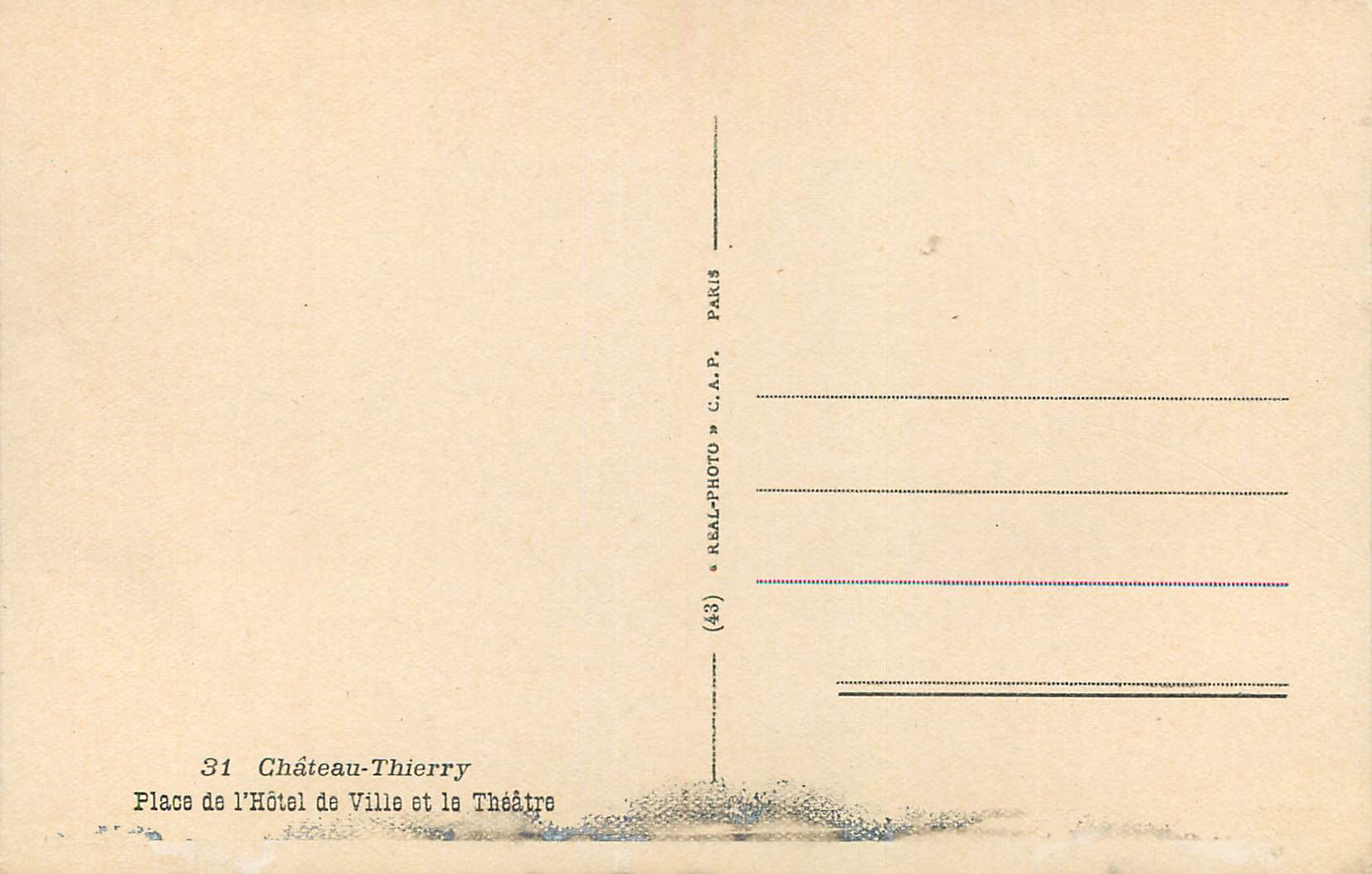 Château-Thierry — Platz des Rathauses und des Theaters — REAL-PHOTO C.A.P. Paris — Rückseite