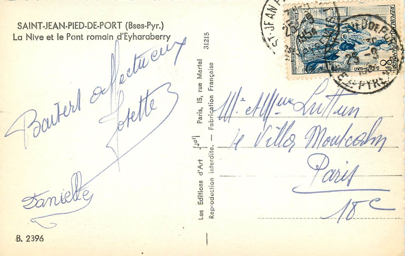 Saint-Jean-Pied-de-Port — La Nive et le Pont romain d’Eyharaberry — Éditions d’Art Martel — Rückseite
