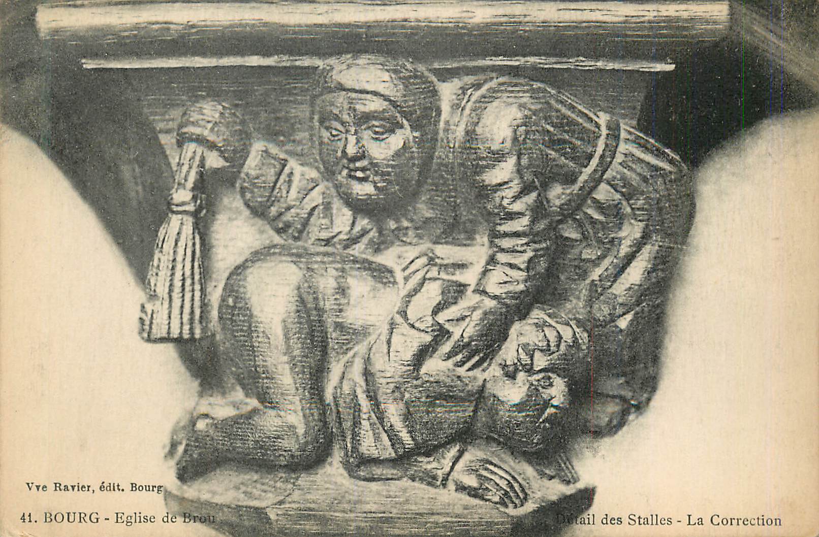 CPA Bourg Eglise de Brou Detail des Stalles La Correction