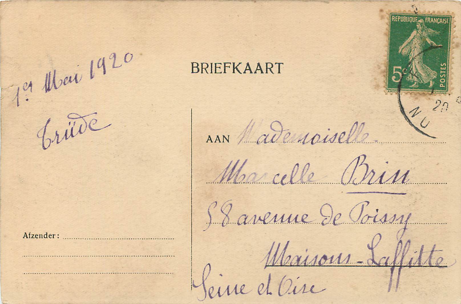 CPA Aan Den Oever A la Rive — Rückseite