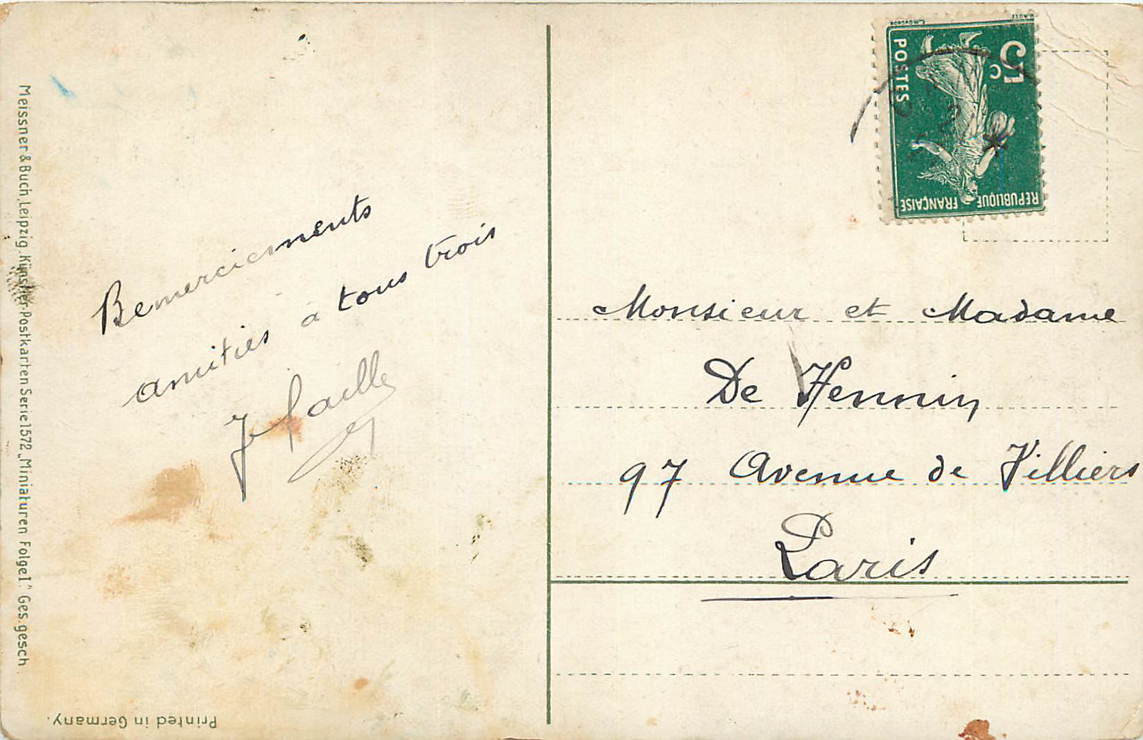 Portrait d'une femme — style XVIIIe siècle — Meissner & Buch, Leipzig — Rückseite