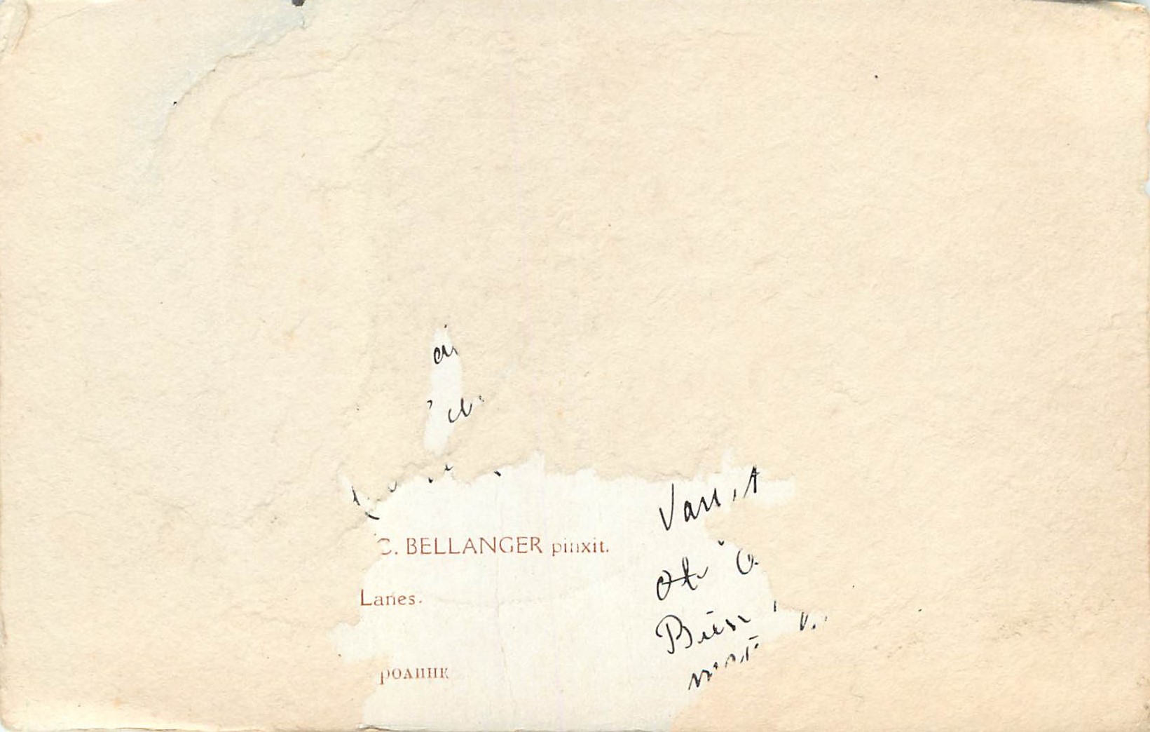 Jeune femme en costume traditionnel — dans un paysage forestier — C. Bellanger, n° non visible — Achterkant