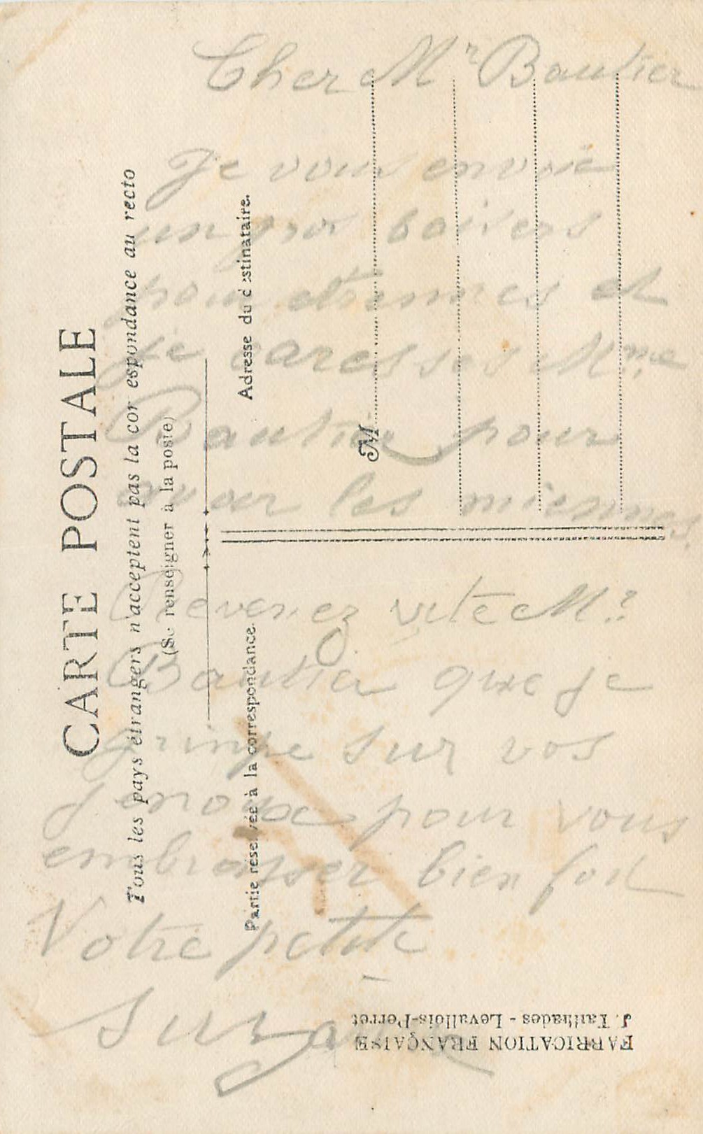 CPA Sworn Brothers Toujours Freres Alsace Dirigeable Zeppelin — Verso