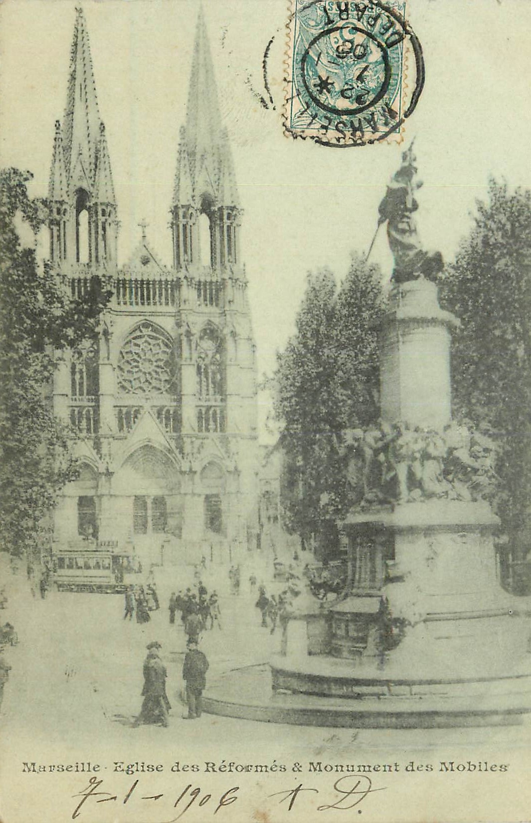 CPA Marseille Eglise des Reformes et Monument des Mobiles