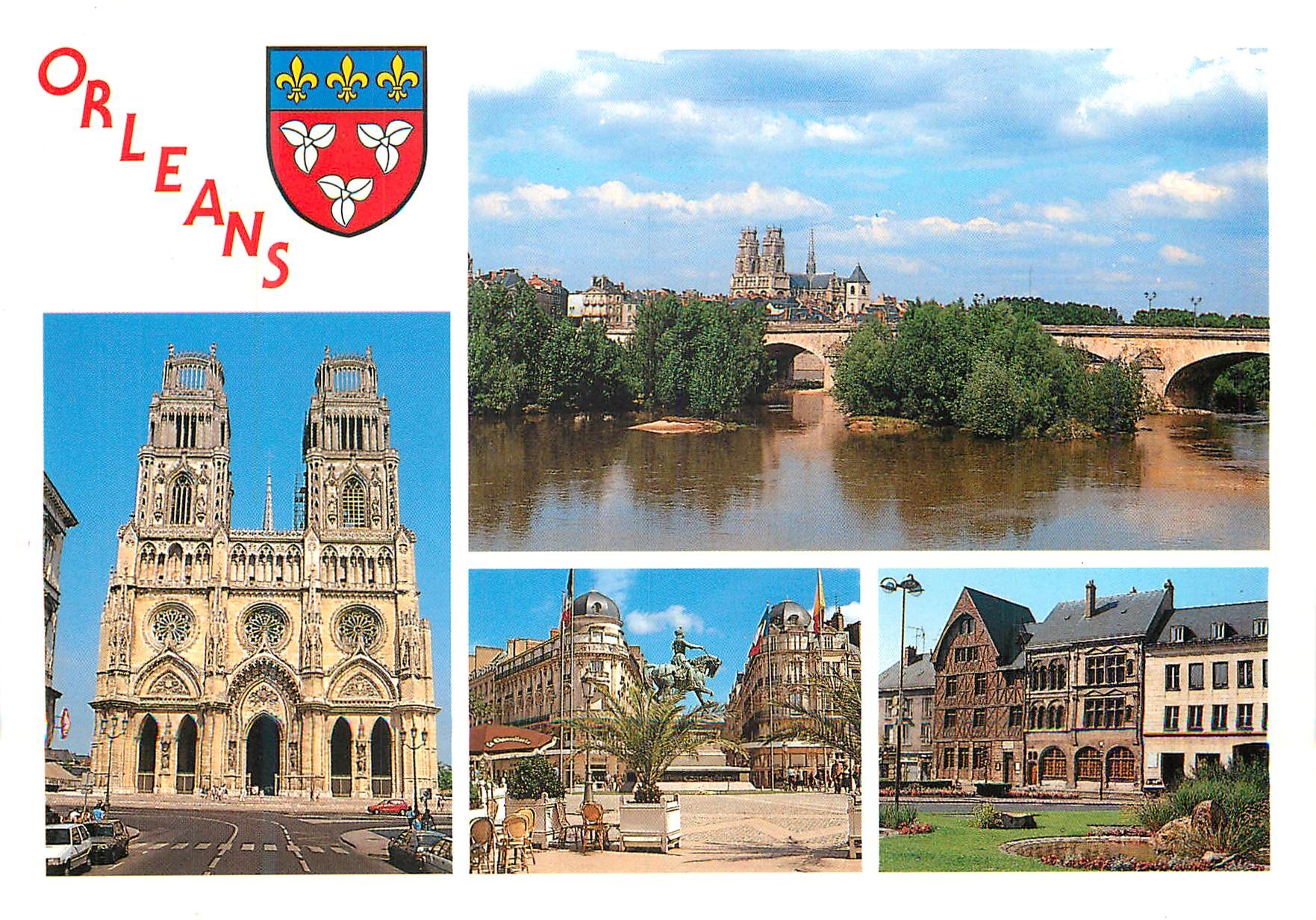 CPM Orleans (Loiret) vue de la Loire La Cathedrale place du Martroi Maison de Jeanne d'Arc