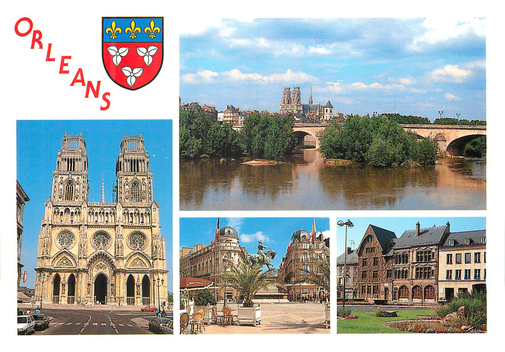 CPM Orleans (Loiret) vue de la Loire La Cathedrale place du Martroi Maison de Jeanne d'Arc