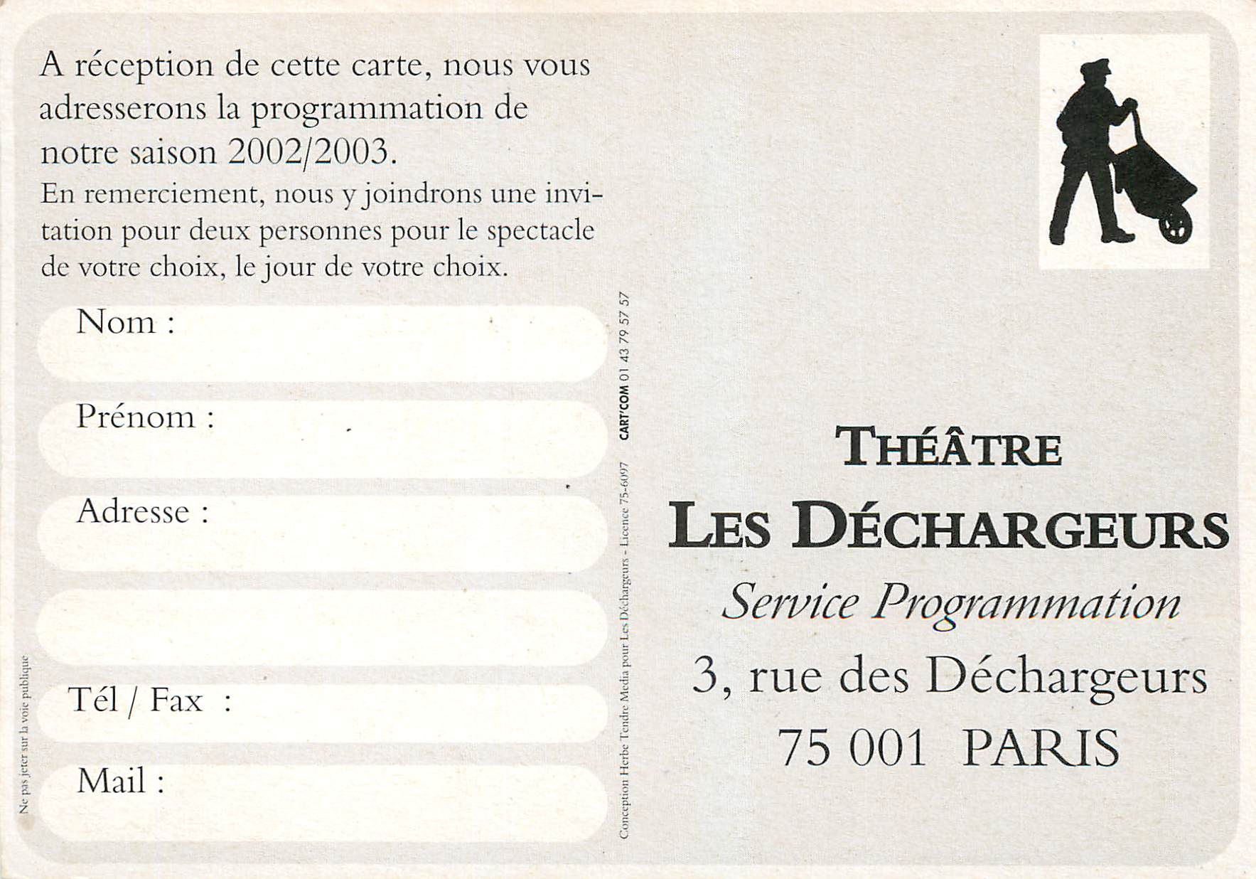 CPM Saison 2002 2003 a Nous Paris Theatre Les Dechargeurs — Rückseite