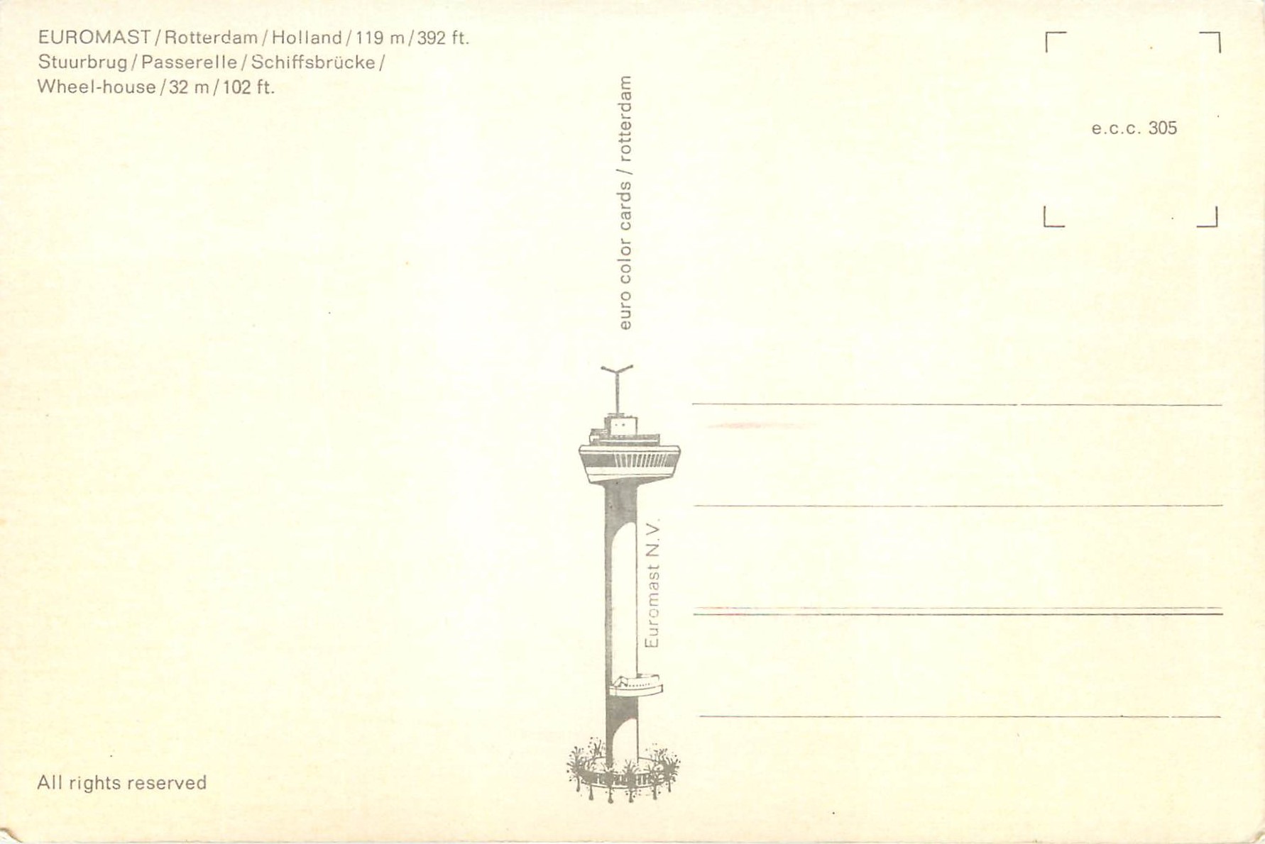 CPM Euromast Rotterdam Holland 119 m 392 ft Wheel House 32m 102 ft — Rückseite