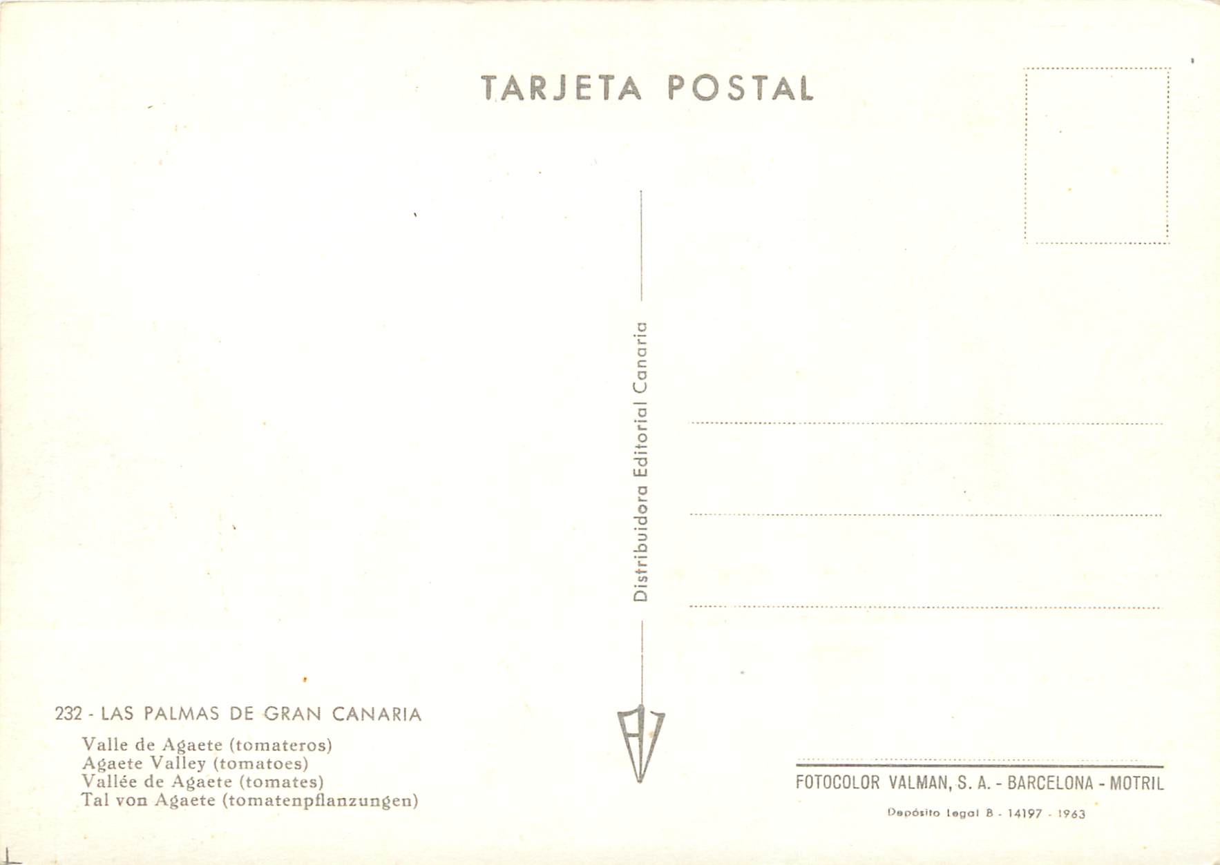 CPM Las Palmas de Gran Canaria Vallee de Agacte (Tomates — Rückseite