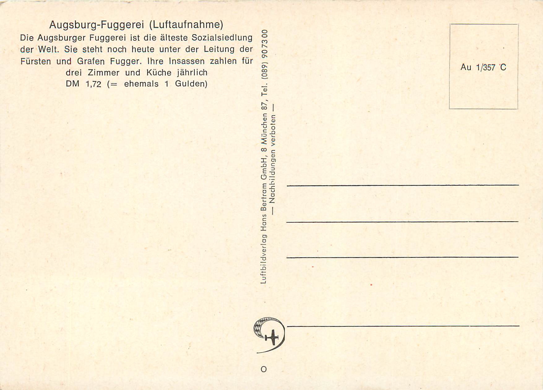 CPM Augsburg Fuggerei (Luftaufnahme) — Rückseite