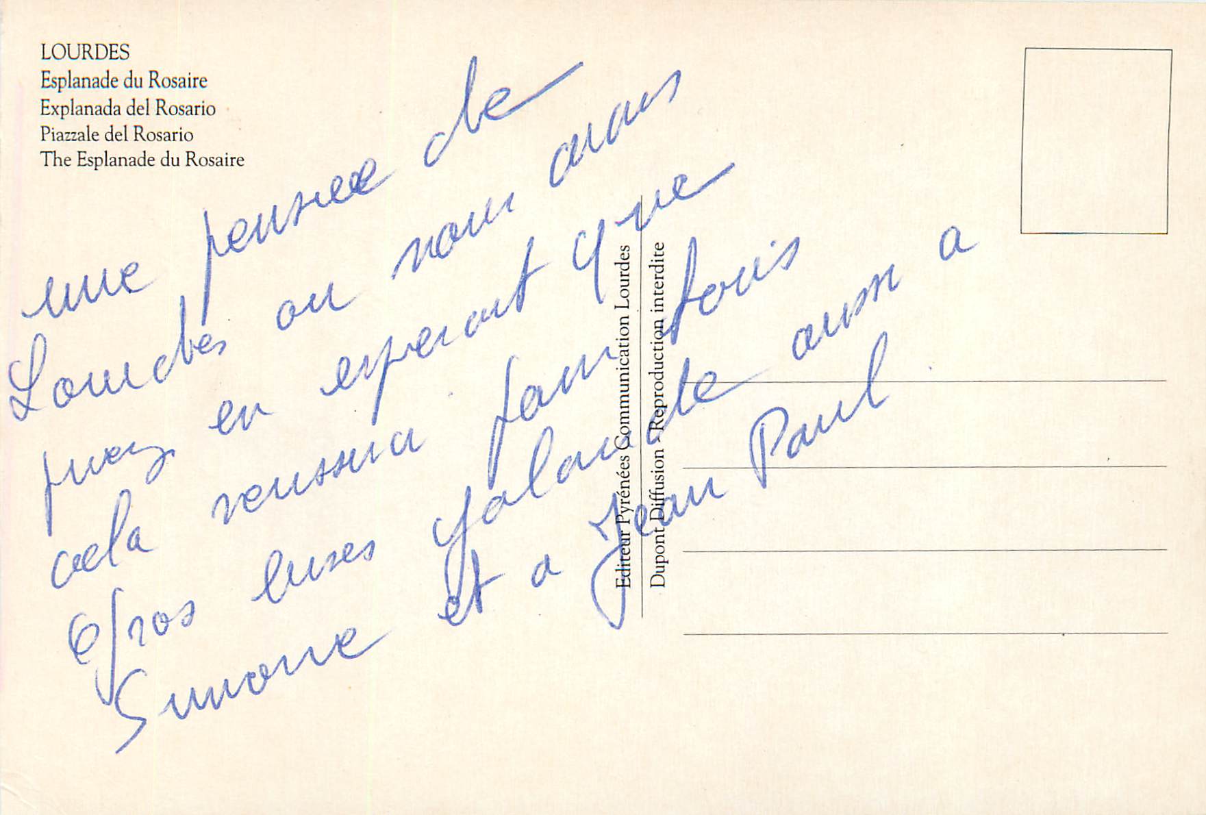 CPM Lourdes Esplanade du Rosaire — Verso