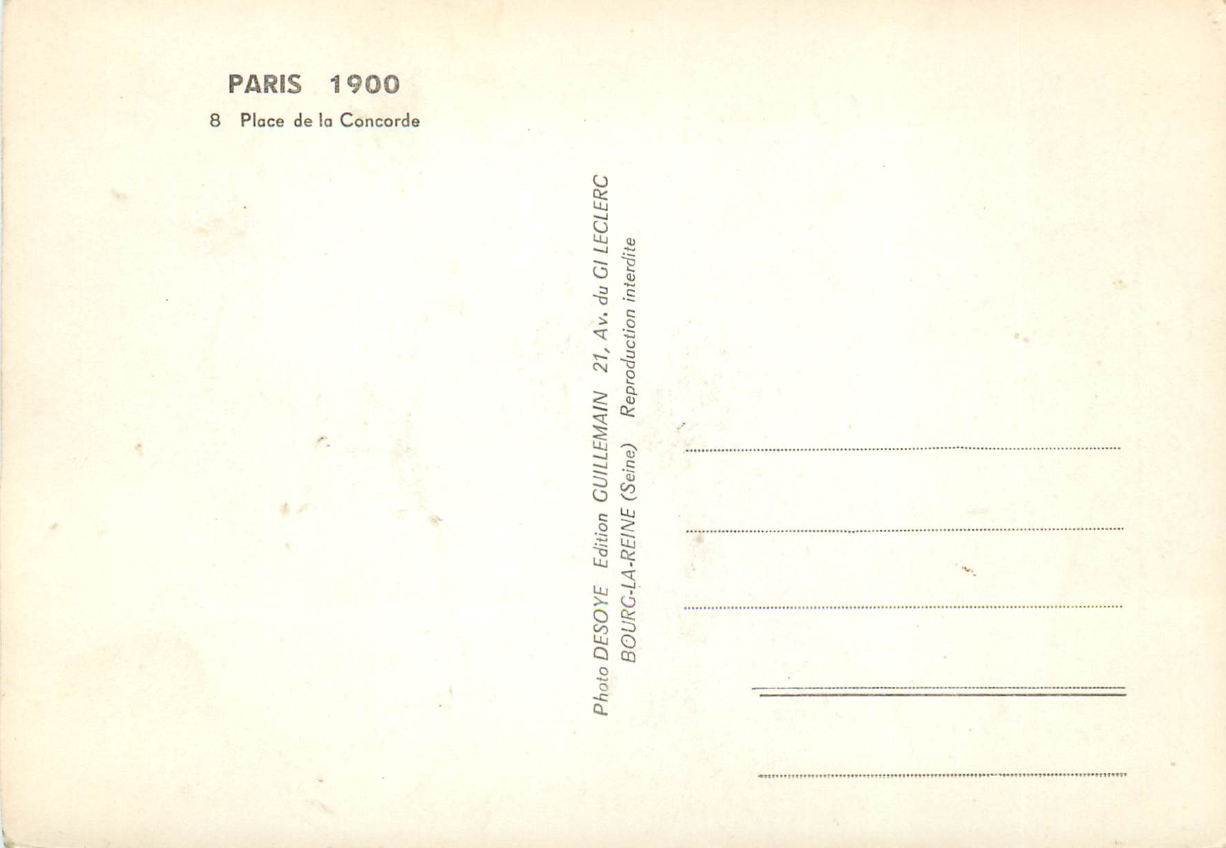 CPM Paris 1900 8 Place de la Concorde — Rückseite