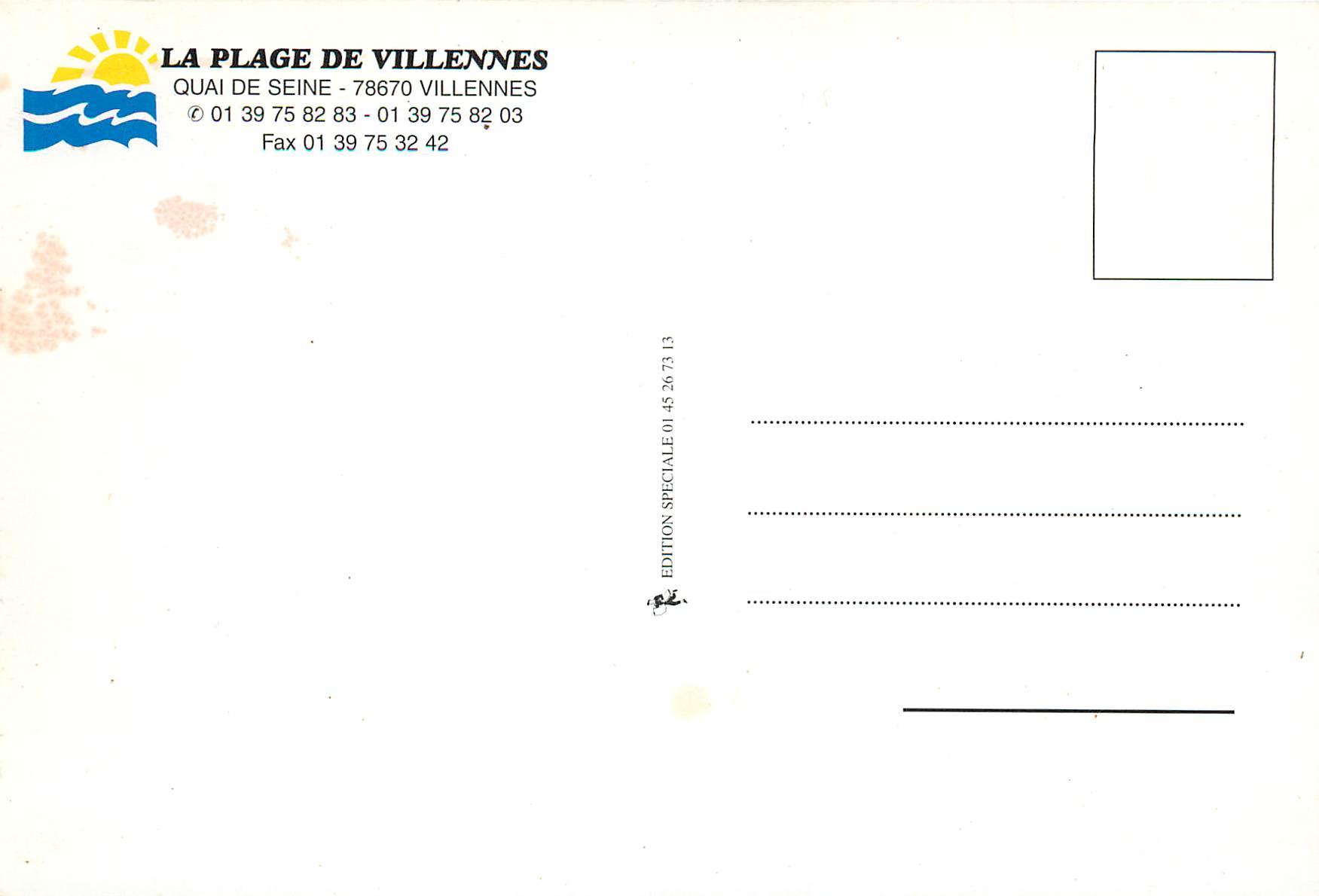 La Plage de Villennes — Complexe de Loisirs — Édition Spéciale 01 45 26 73 13 — Verso