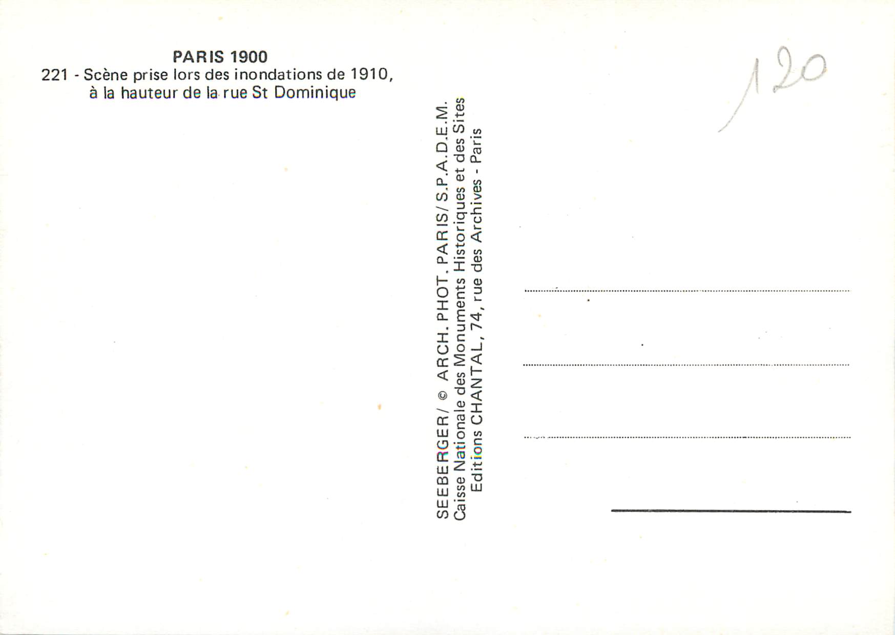 CPM Paris 1900 Scene Prise Lors des Inondations de 1910 — Rückseite