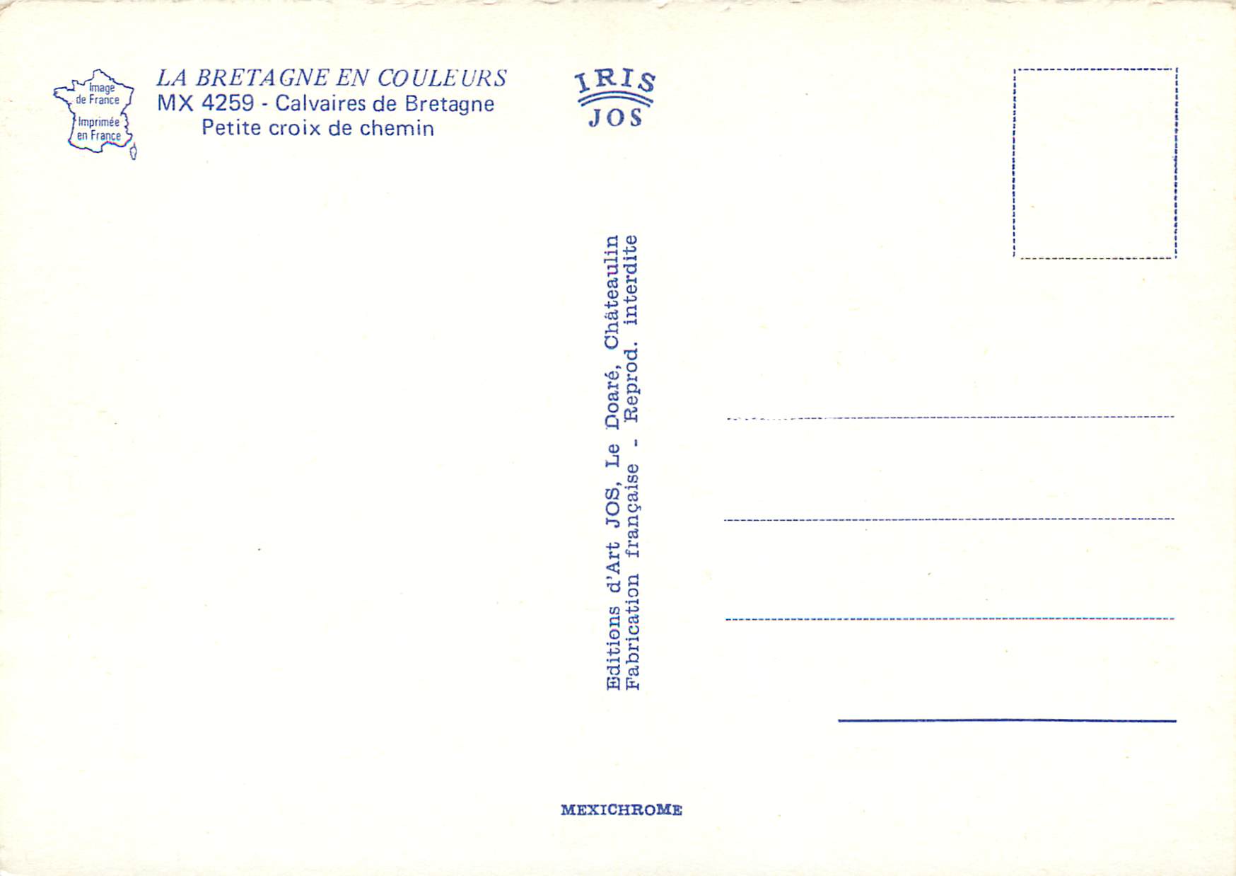 CPM La Bretagne en Couleurs Calvaires de Bretagne Petite Croix de Chemin — Rückseite