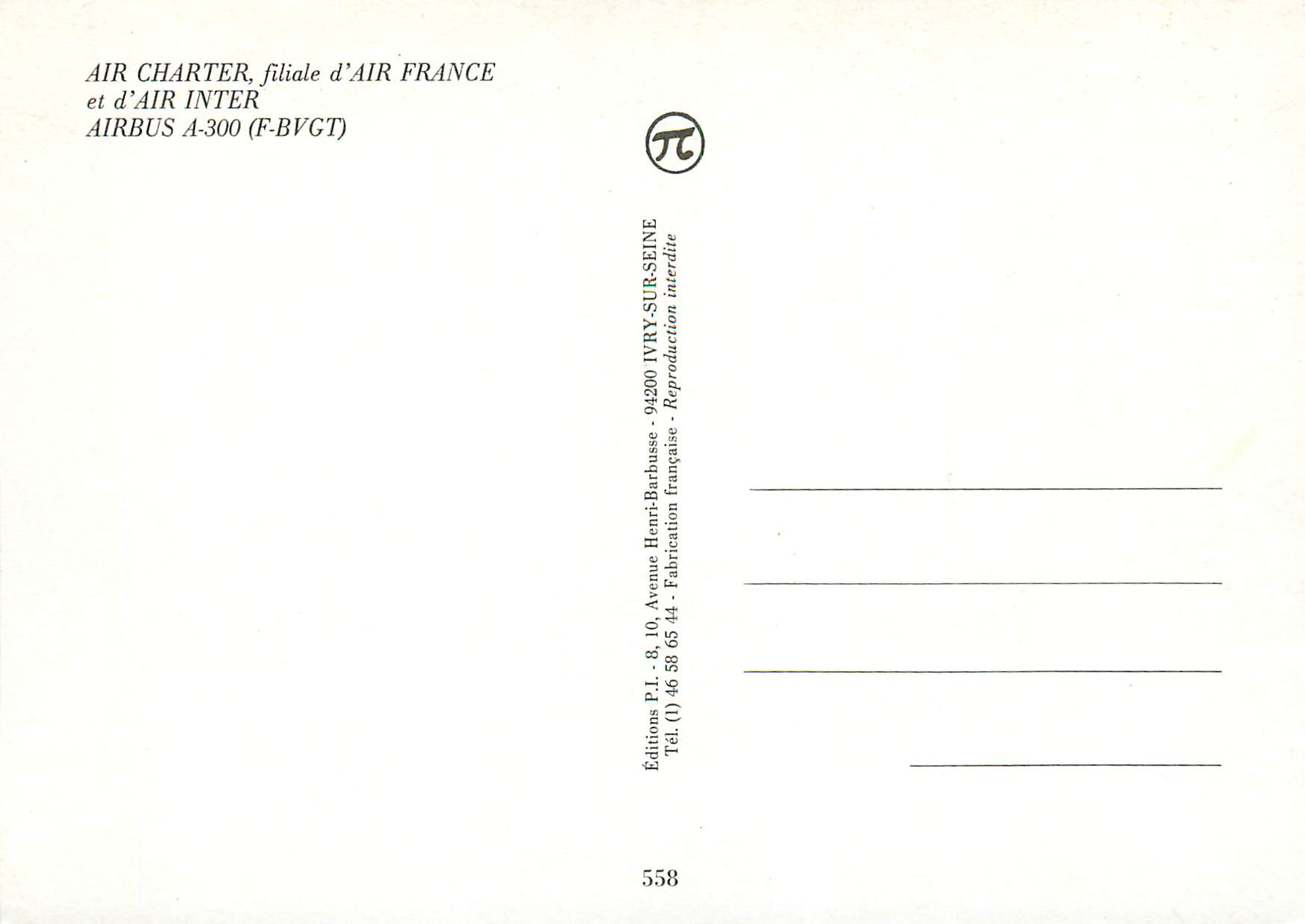 CPM Air Charter Filiale d'Air France et d'Air Inter Airbus A 300 (F BV GT) — Rückseite